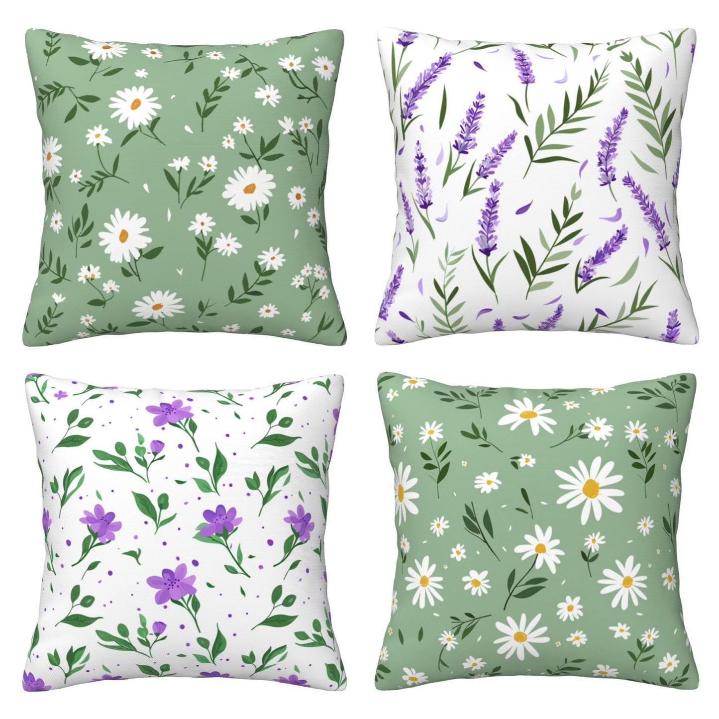 Daisy Throw Pillow Covers 18x18 inch Set of 4 Spring Floral Cushion Covers for Sofa Couch