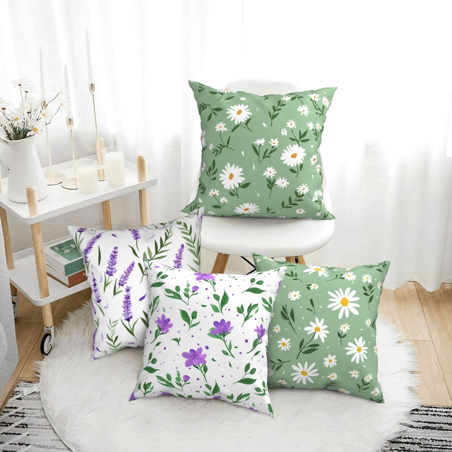 Daisy Throw Pillow Covers 18x18 inch Set of 4 Spring Floral Cushion Covers for Sofa Couch