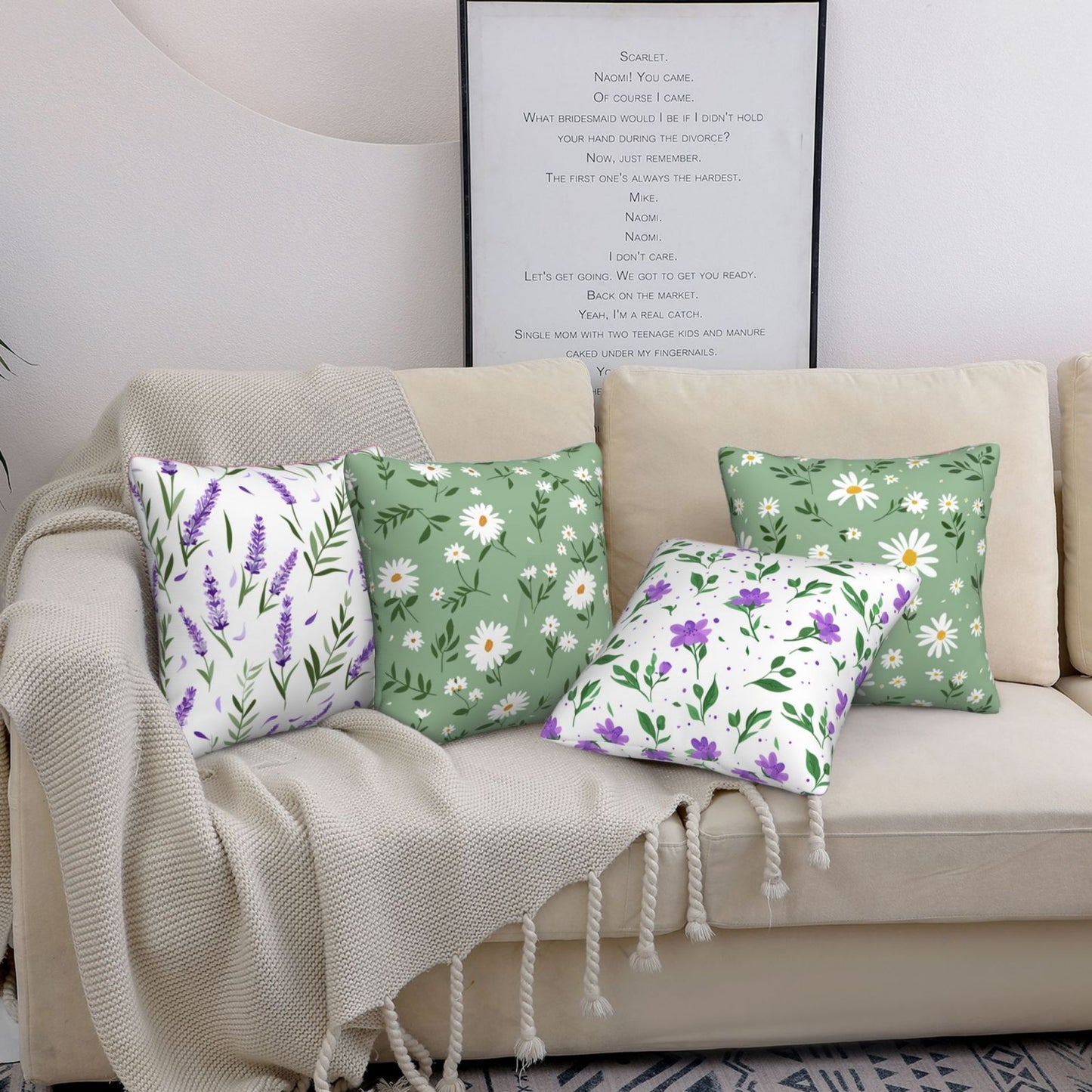 Daisy Throw Pillow Covers 18x18 inch Set of 4 Spring Floral Cushion Covers for Sofa Couch