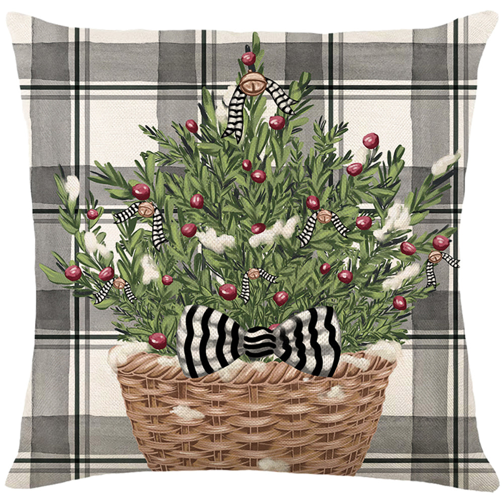 Grey Christmas Throw Pillow Covers 18x18 inch Winter Holiday Buffalo Plaid Xmas Cushion Covers
