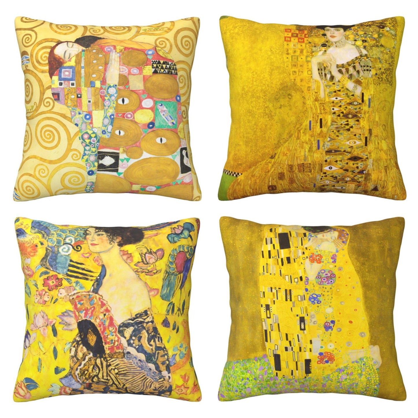 Gustav Klimt Pillow Covers Set of 4 Painting The Kiss Cushion Covers for Sofa Couch Bed 18x18 Inches