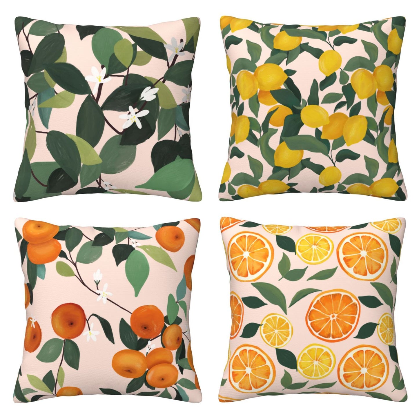 Summer Throw Pillow Covers 18x18 inch Set of 4 Leaves Fruit Decorative Cushion Covers for Sofa Couch
