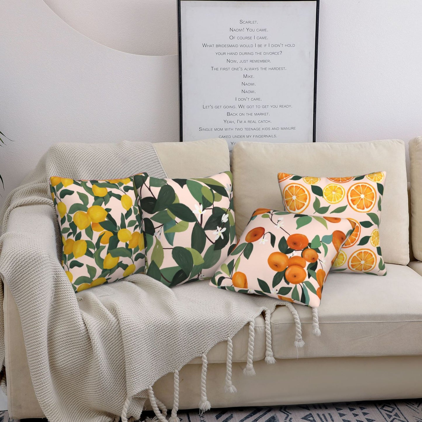Summer Throw Pillow Covers 18x18 inch Set of 4 Leaves Fruit Decorative Cushion Covers for Sofa Couch