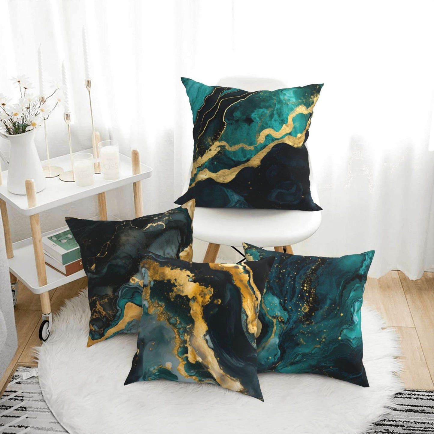 Green Marble Throw Pillow Covers 18x18 inch Abstract Cushion Covers for Sofa Couch Living Room