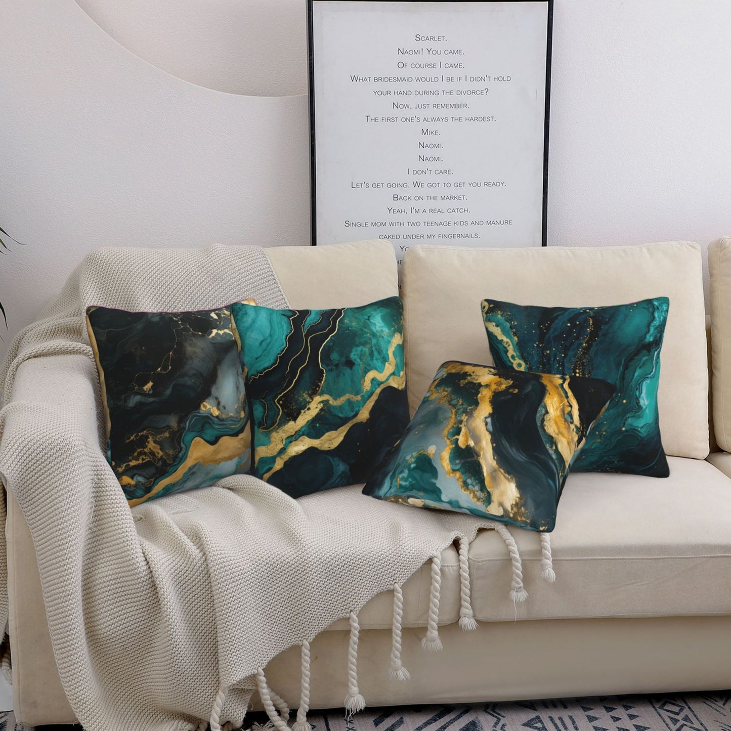 Green Marble Throw Pillow Covers 18x18 inch Abstract Cushion Covers for Sofa Couch Living Room