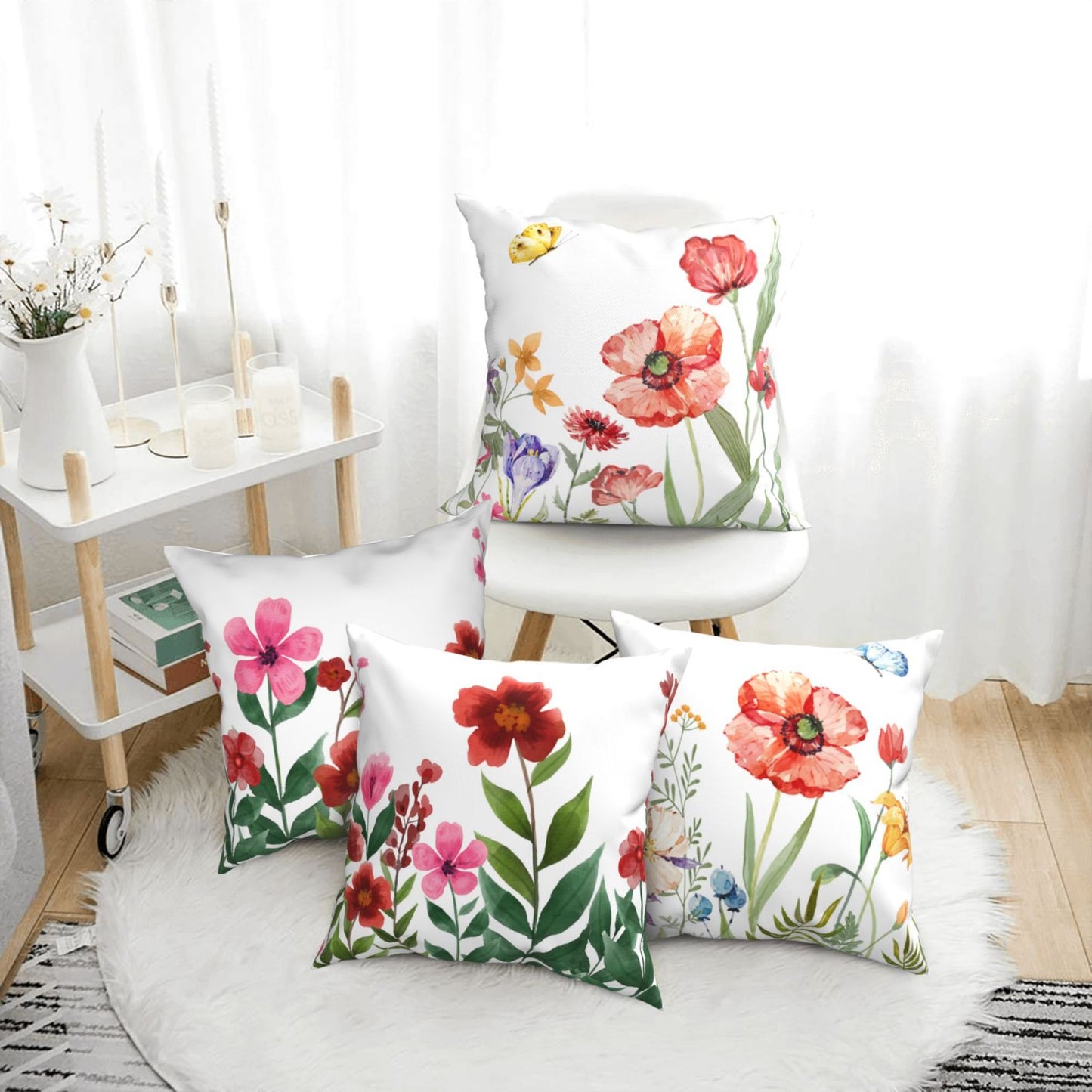 Spring Pillow Covers 18x18 inch Set of 4 Floral Cushion Covers for Sofa Couch