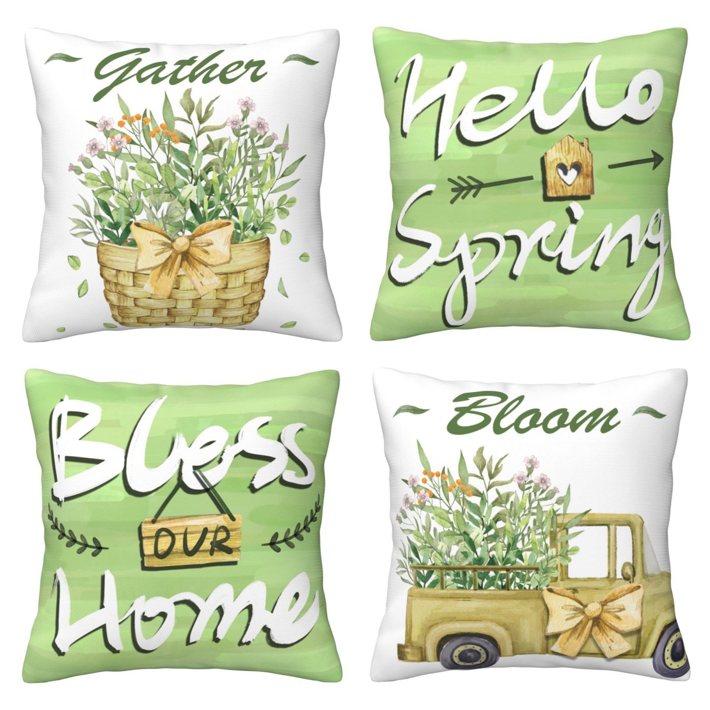 Spring Pillow Covers 18x18 inch Set of 4 Floral Cushion Covers for Sofa Couch
