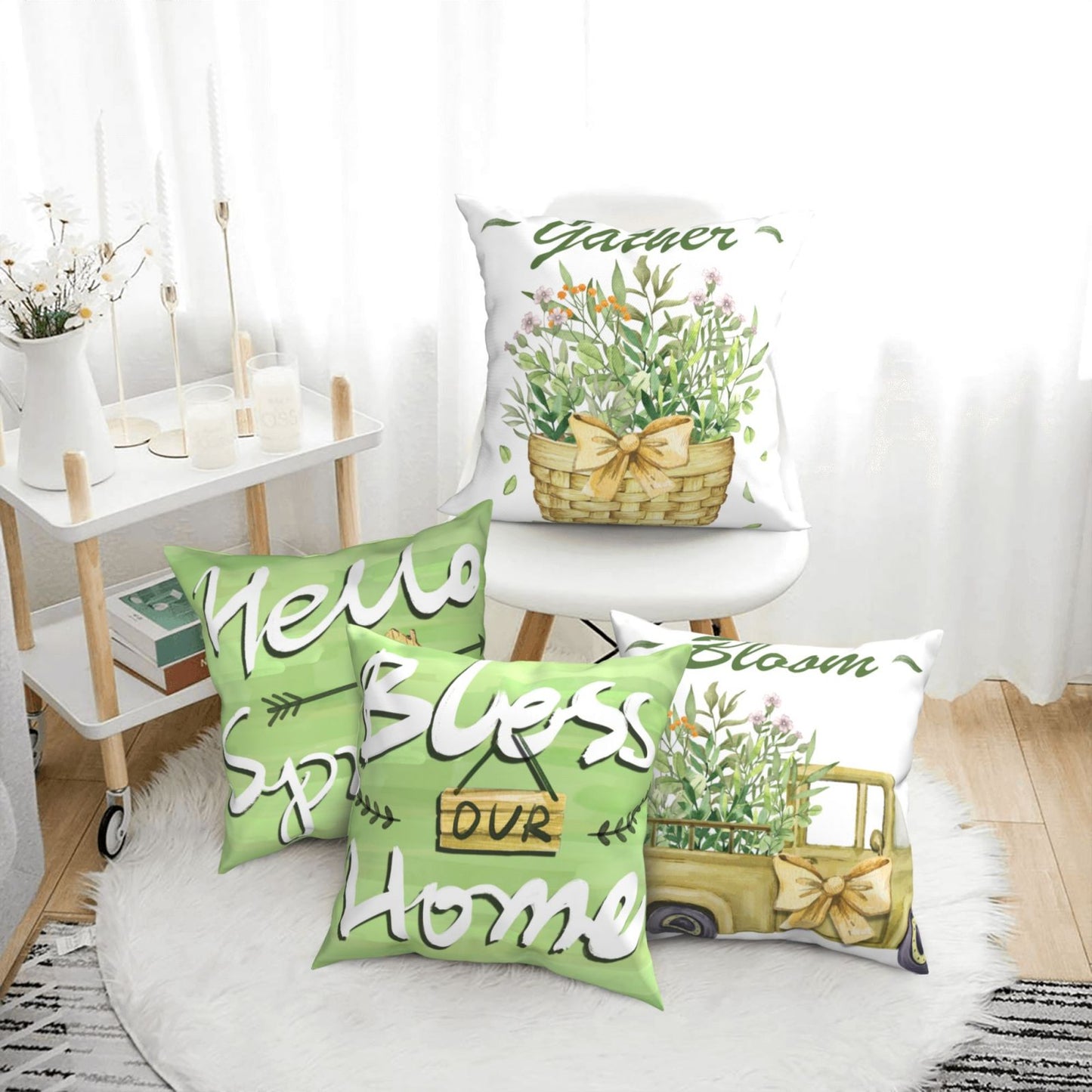 Spring Pillow Covers 18x18 inch Set of 4 Floral Cushion Covers for Sofa Couch