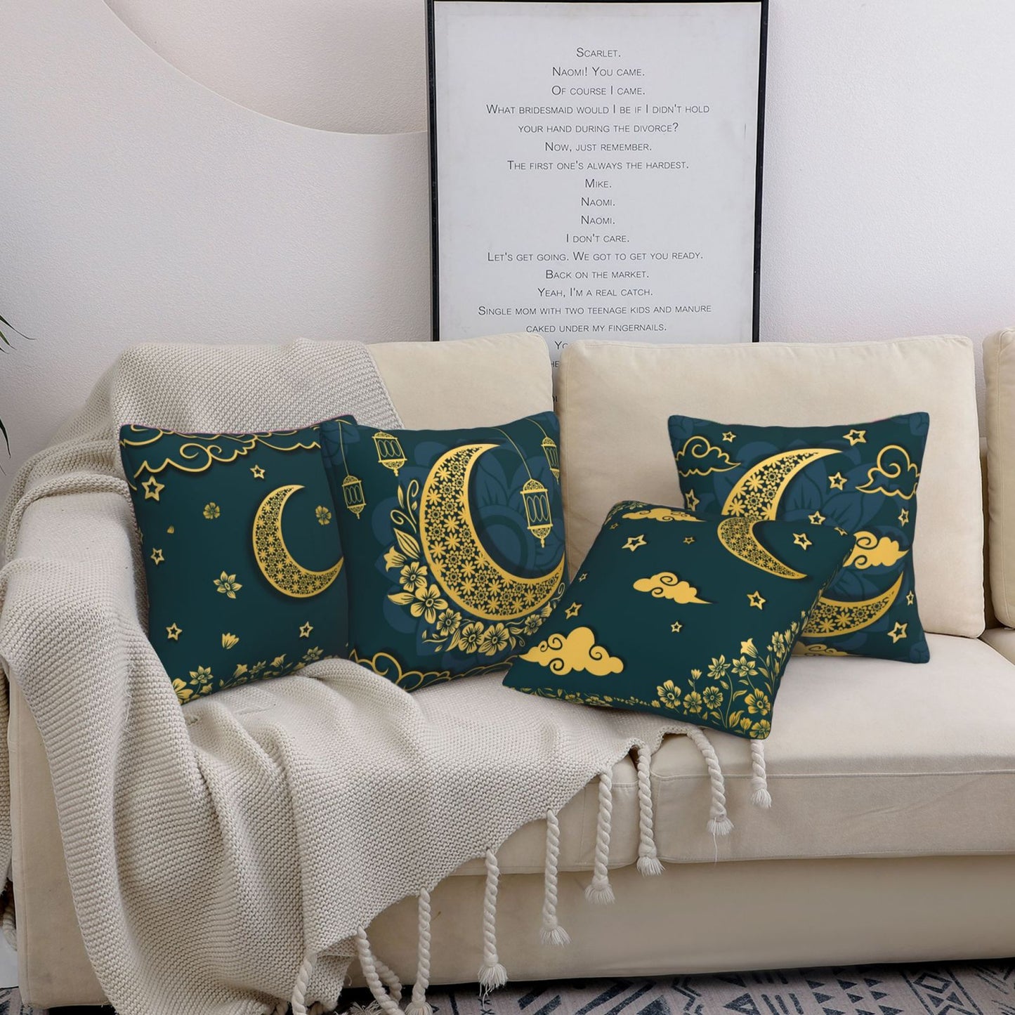 Ramadan Cushion Covers 18x18 inches Set of 4 Moon and Stars Pillow Covers for Sofa Couch