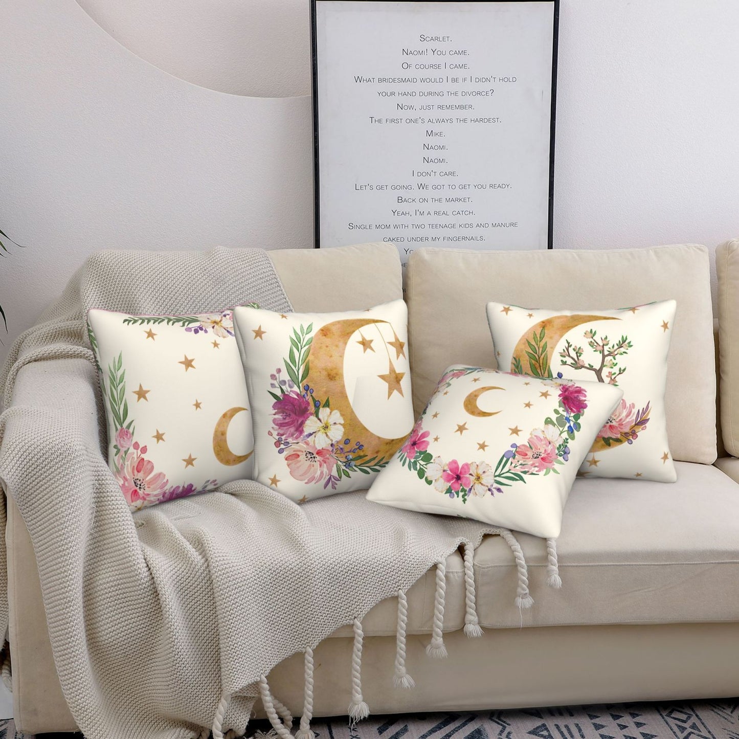 Ramadan Cushion Covers 18x18 inches Set of 4 Moon and Stars Pillow Covers for Sofa Couch