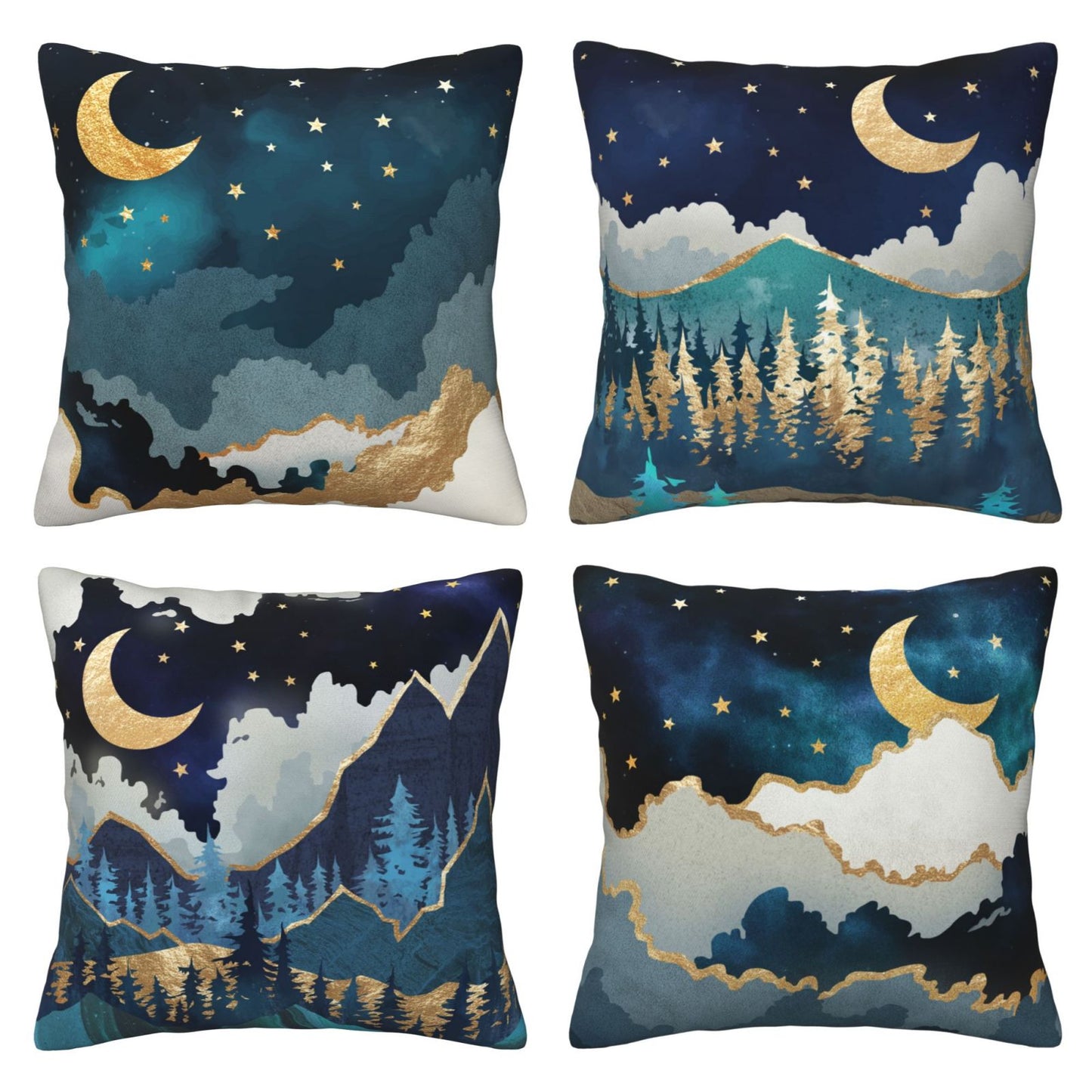 Ramadan Cushion Covers 18x18 inches Set of 4 Moon and Stars Pillow Covers for Sofa Couch