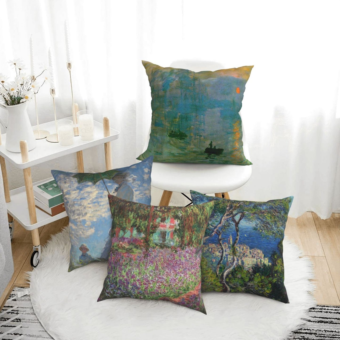 Claude Monet Pillow Covers Set of 4 Art Design Cushion Covers 18 x 18 Inches