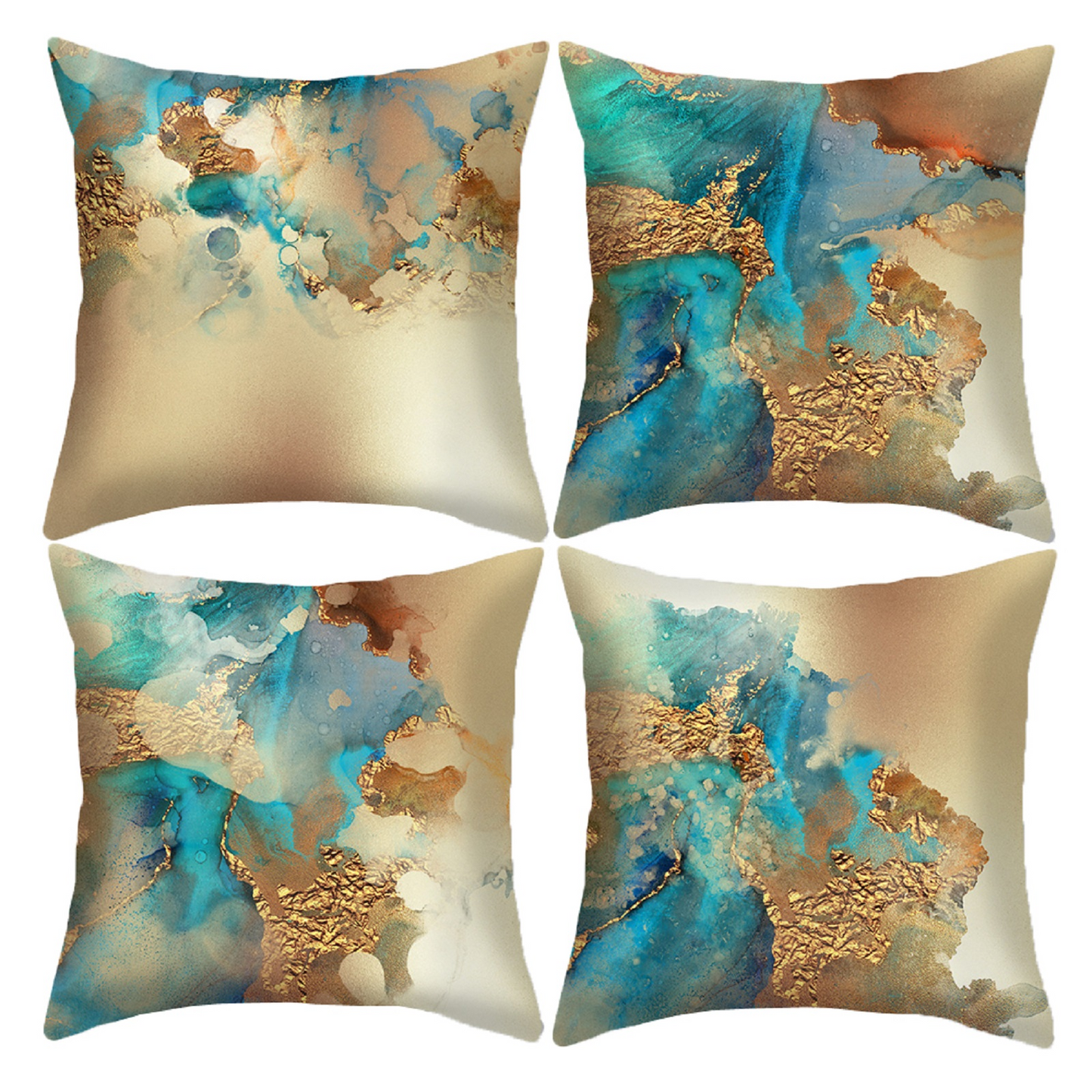Gold Abstract Pillow Covers Set of 4 18x18 inches Turquoise and Gold Modern Cushion Covers