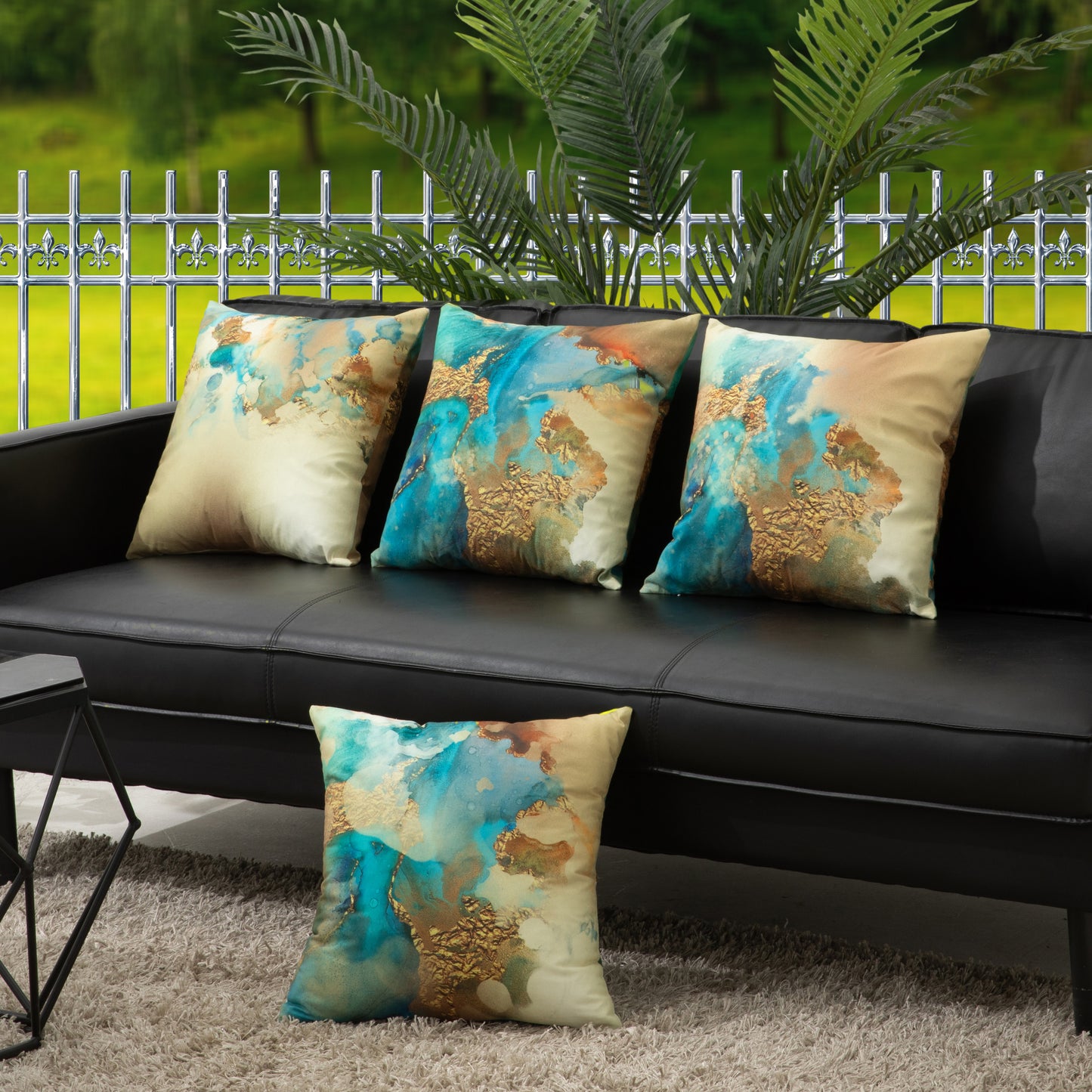 Gold Abstract Pillow Covers Set of 4 18x18 inches Turquoise and Gold Modern Cushion Covers