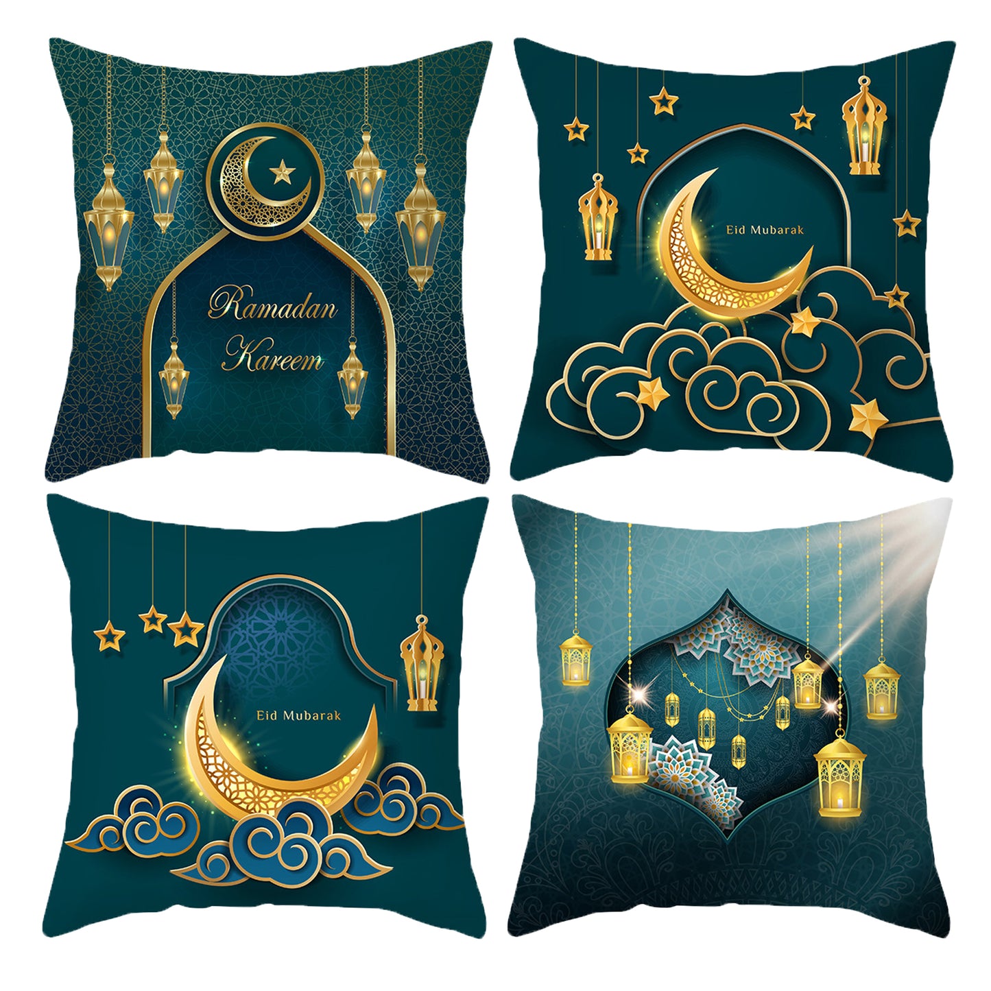Ramadan Pillow Covers 18x18 inches Set of 4 Moon and Stars Cushion Covers for Sofa Couch