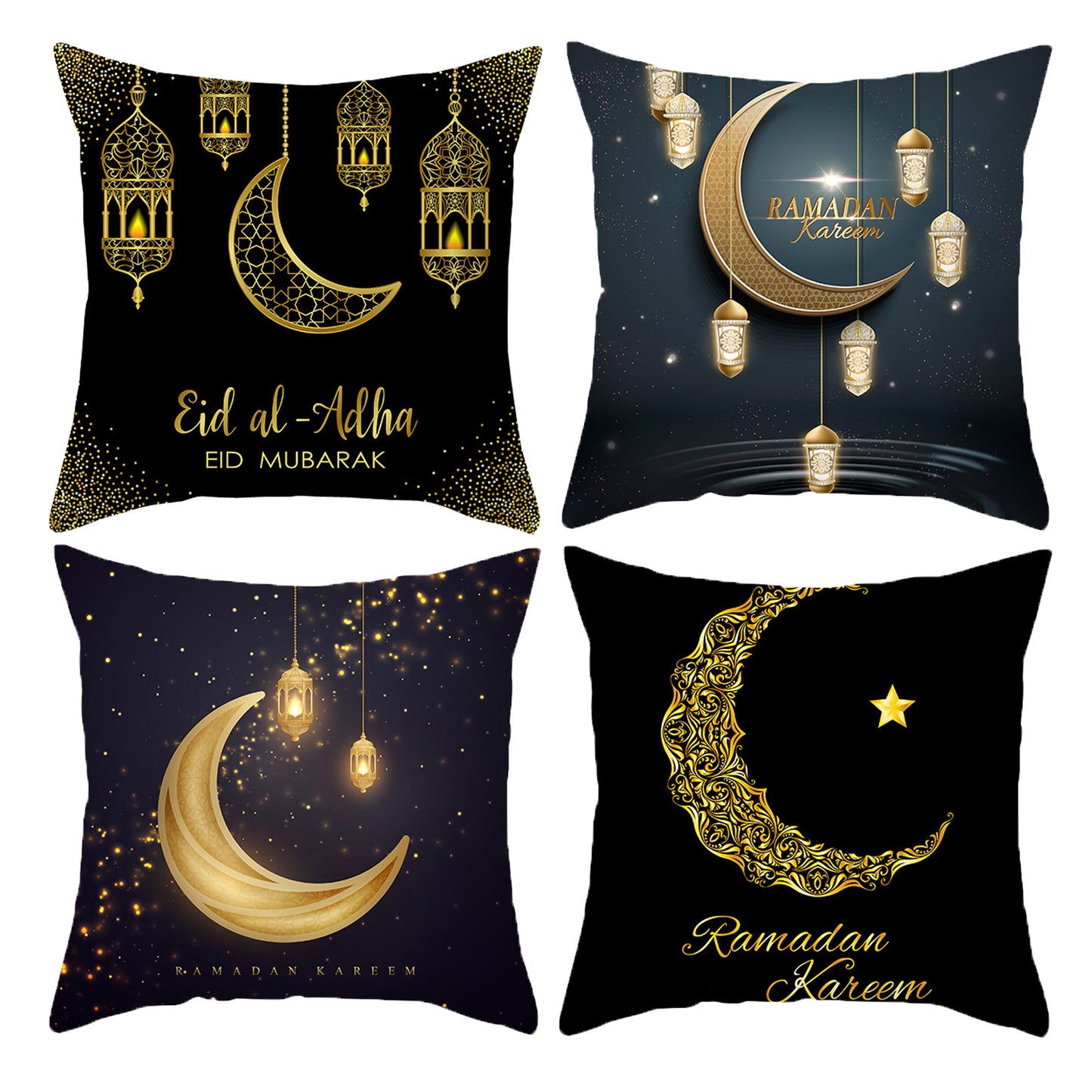 Ramadan Pillow Covers 18x18 inches Set of 4 Moon and Stars Cushion Covers for Sofa Couch