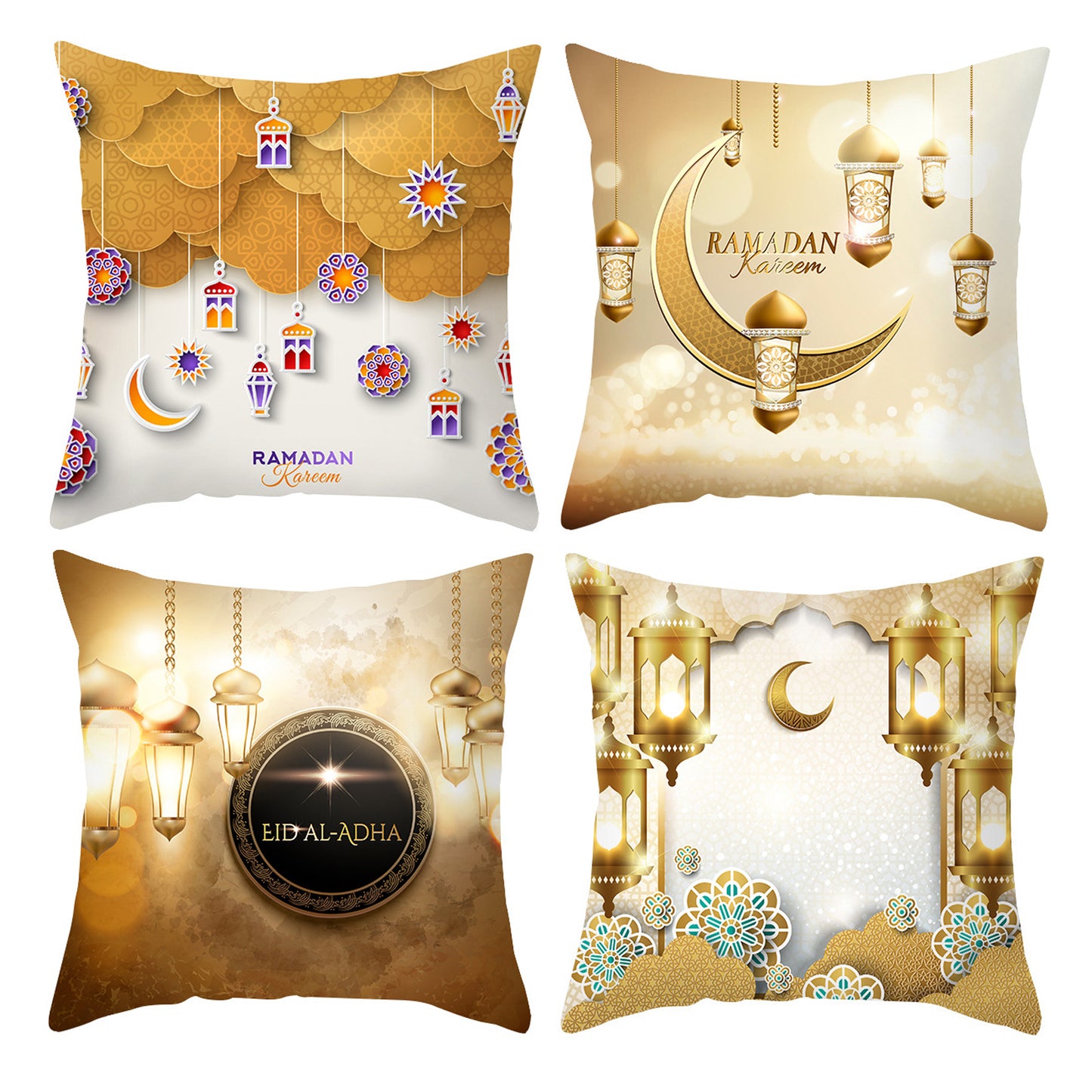 Ramadan Pillow Covers 18x18 inches Set of 4 Moon and Stars Cushion Covers for Sofa Couch