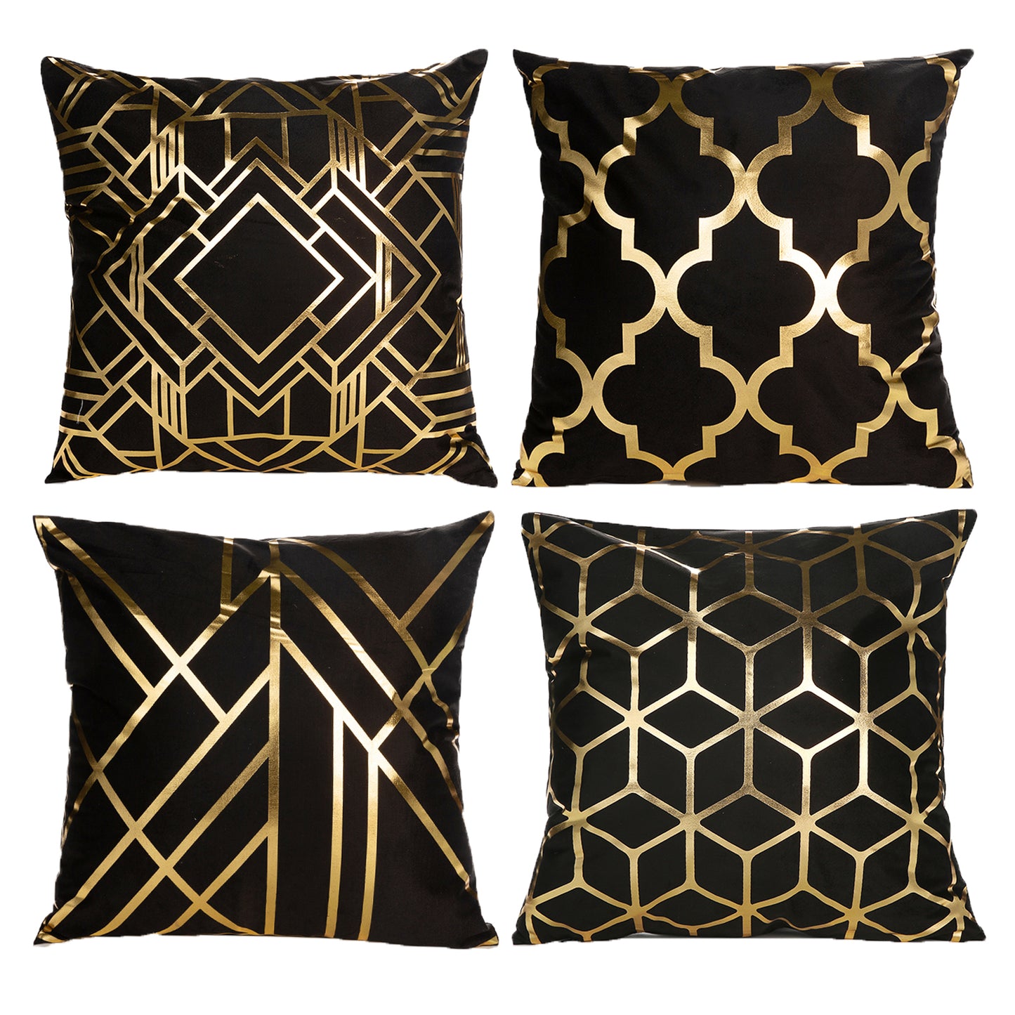 Gold Stamping Throw Pillow Covers Set of 4 Geometric Decorative Cushion Covers for Sofa Couch 18x18 inches