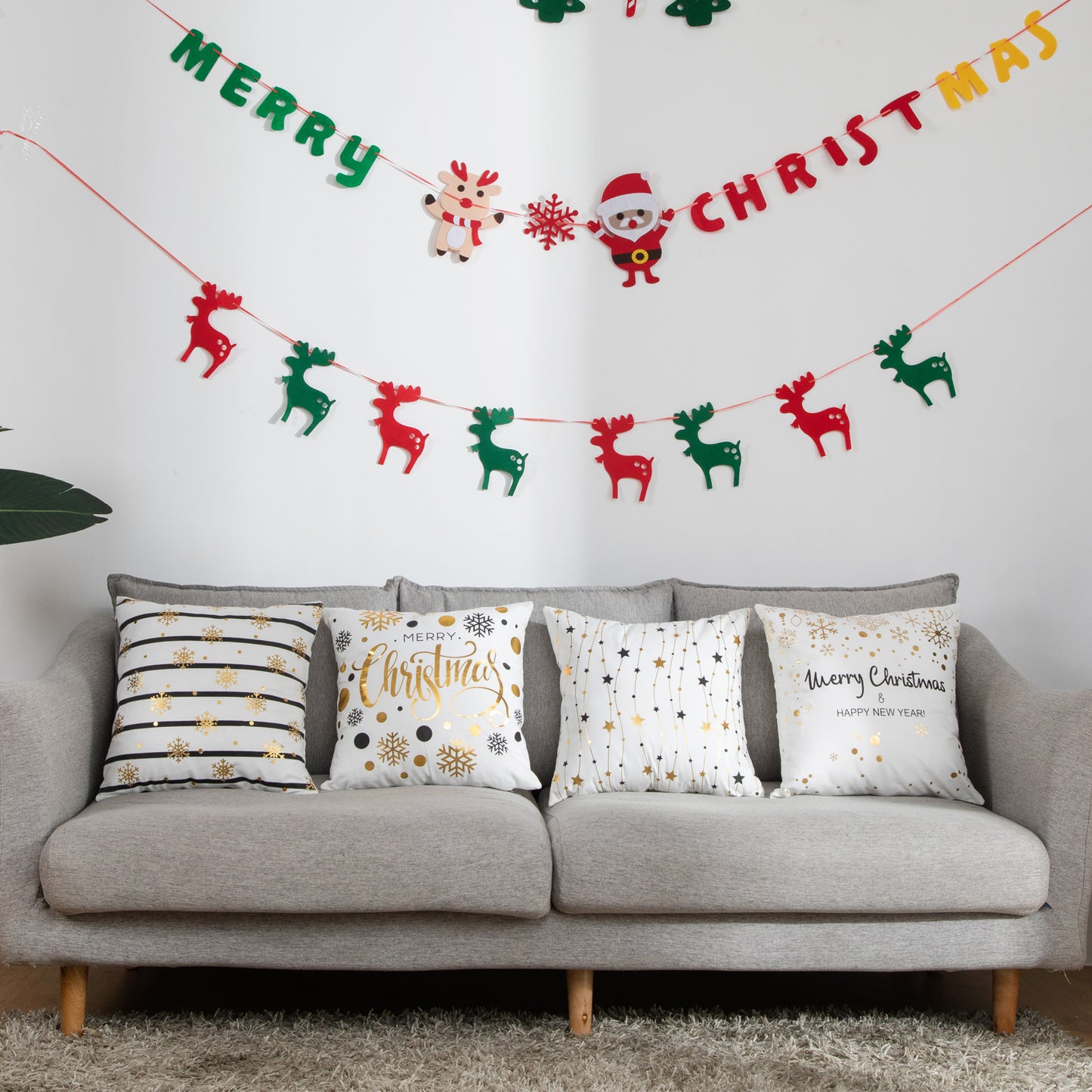 Christmas Cushion Covers 18x18 inches Gold Stamping Pillow Covers Set of 4
