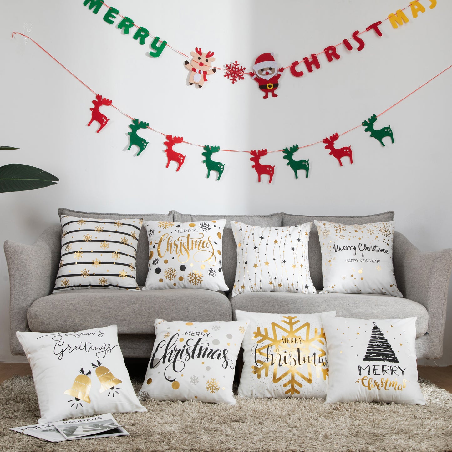 Gold Stamping Throw Pillow Covers Set of 4 Geometric Decorative Cushion Covers for Sofa Couch 18x18 inches