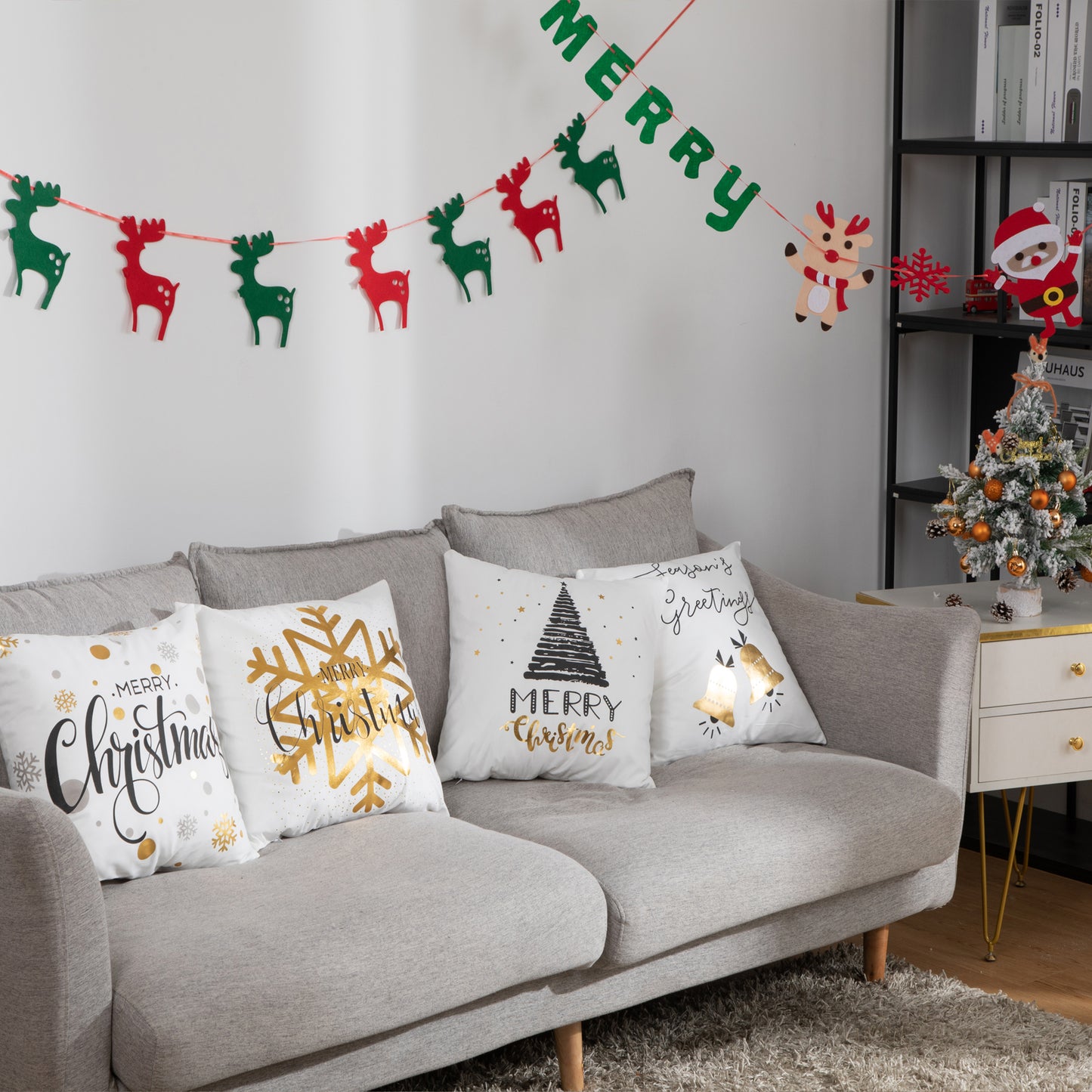 Christmas Throw Pillow Covers 18x18 inches Gold Stamping Cushion Covers Set of 4