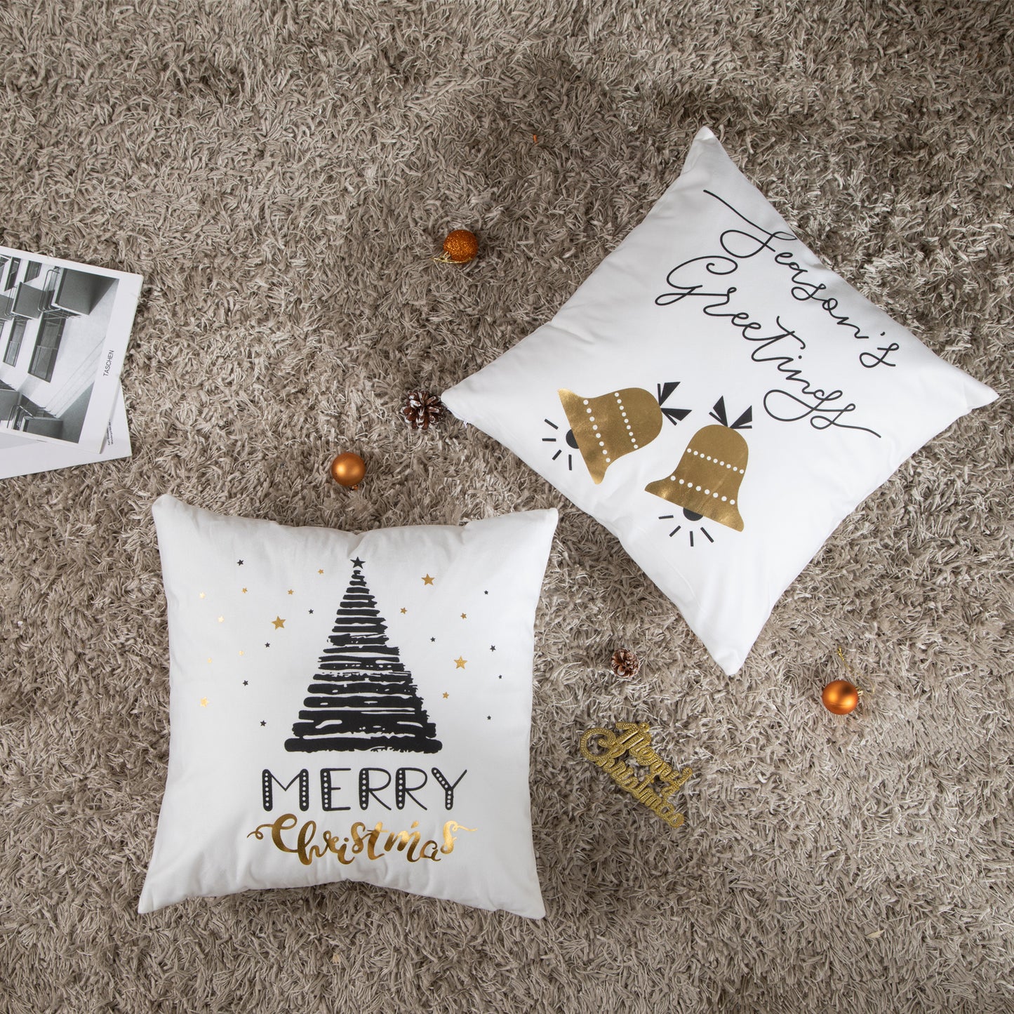 Gold Stamping Throw Pillow Covers Set of 4 Geometric Decorative Cushion Covers for Sofa Couch 18x18 inches