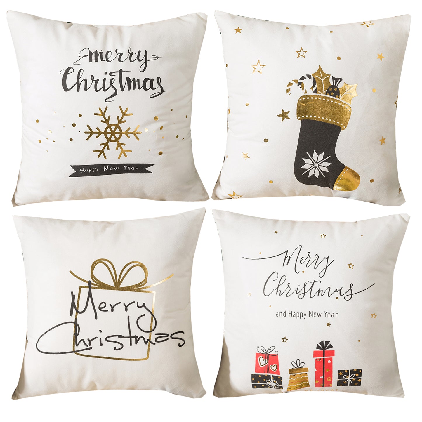 Gold Stamping Throw Pillow Covers Set of 4 Geometric Decorative Cushion Covers for Sofa Couch 18x18 inches