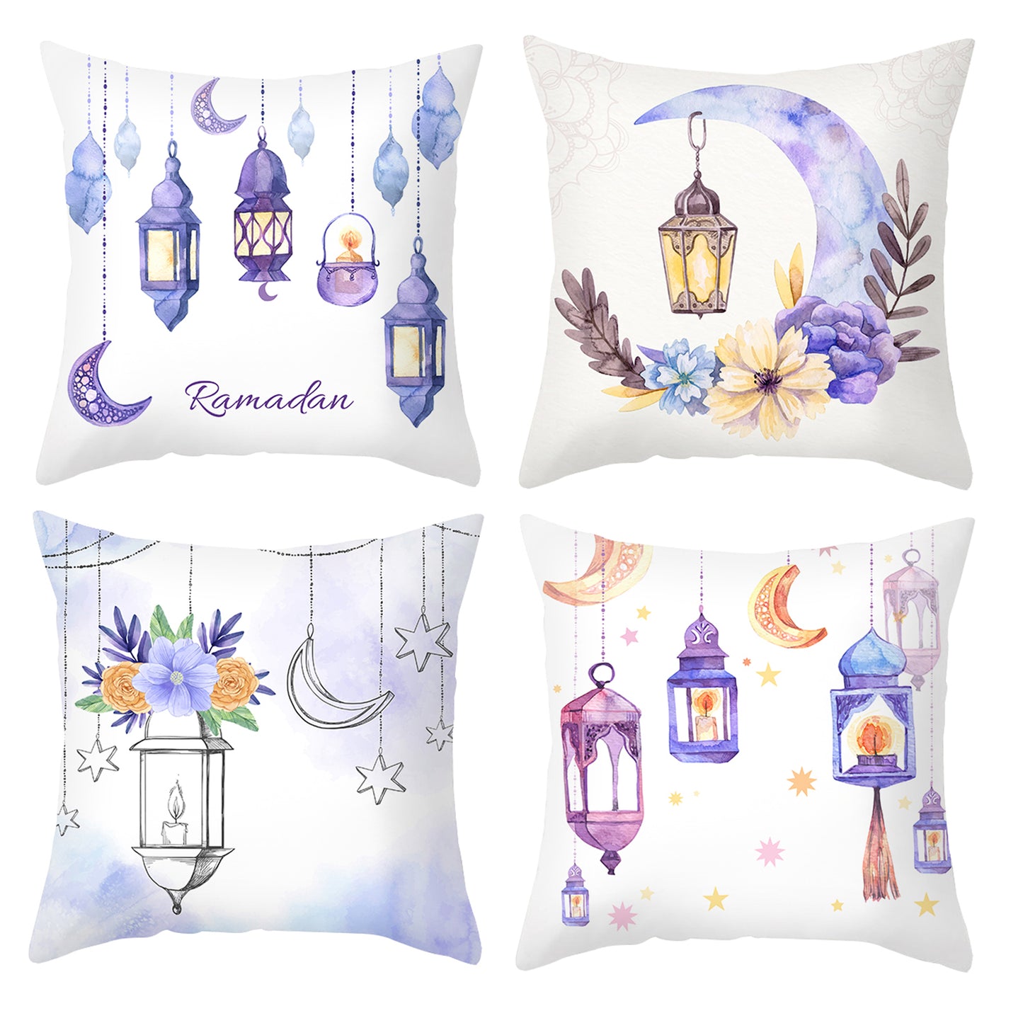 Ramadan Pillow Covers 18x18 inches Set of 4 Moon and Stars Cushion Covers for Sofa Couch
