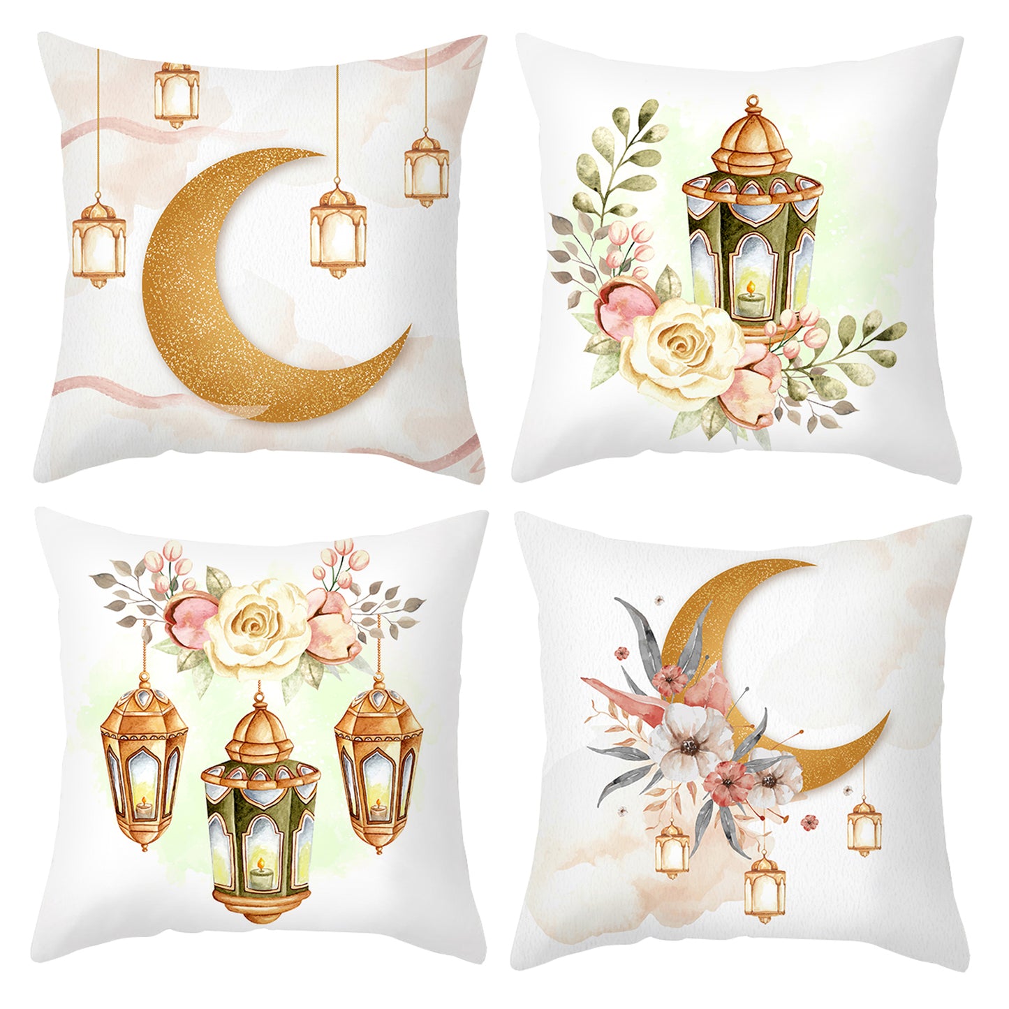 Ramadan Pillow Covers 18x18 inches Set of 4 Moon and Stars Cushion Covers for Sofa Couch