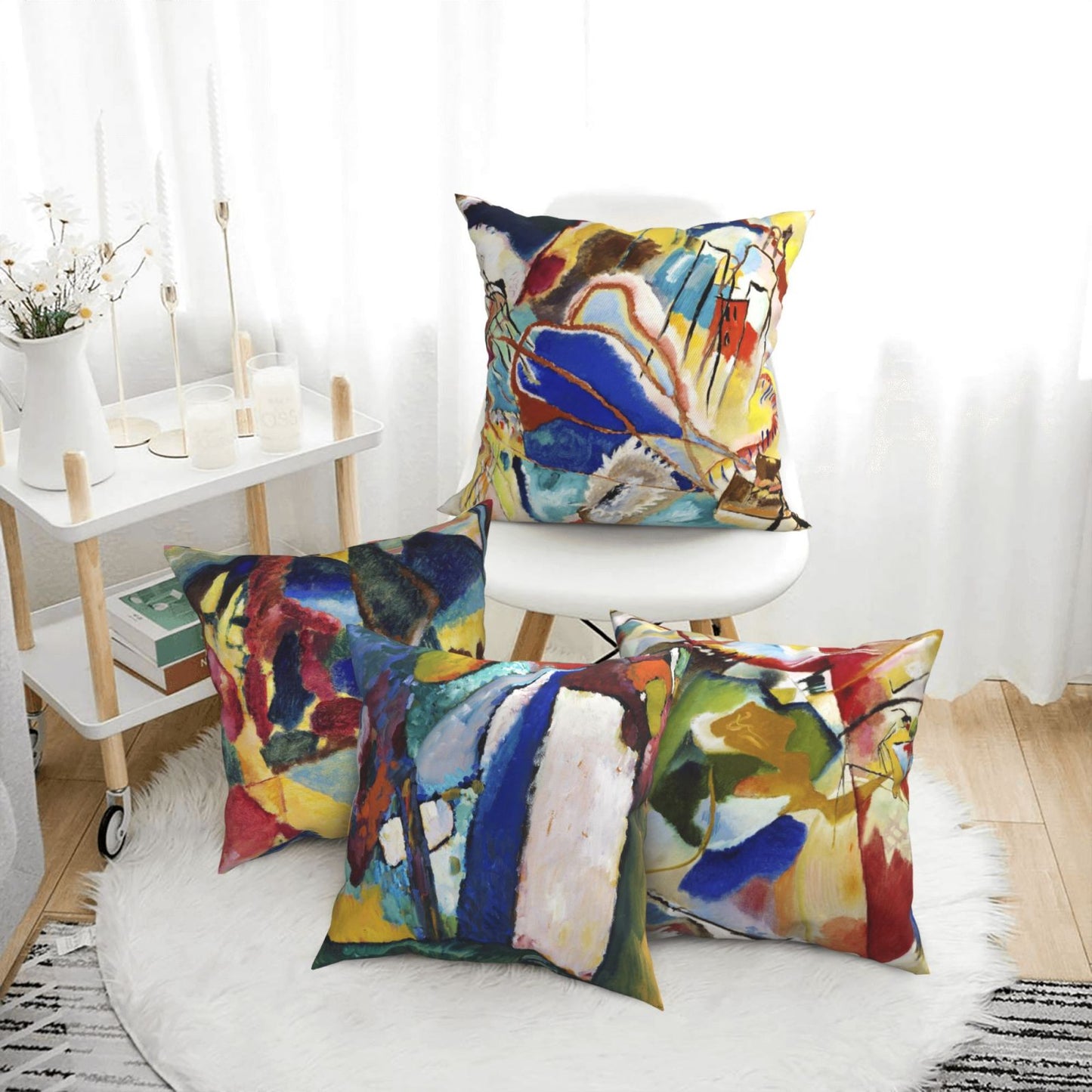 Kandinsky Style Geometric Abstract Throw Pillow Cover 18x18 Inch Set of 4