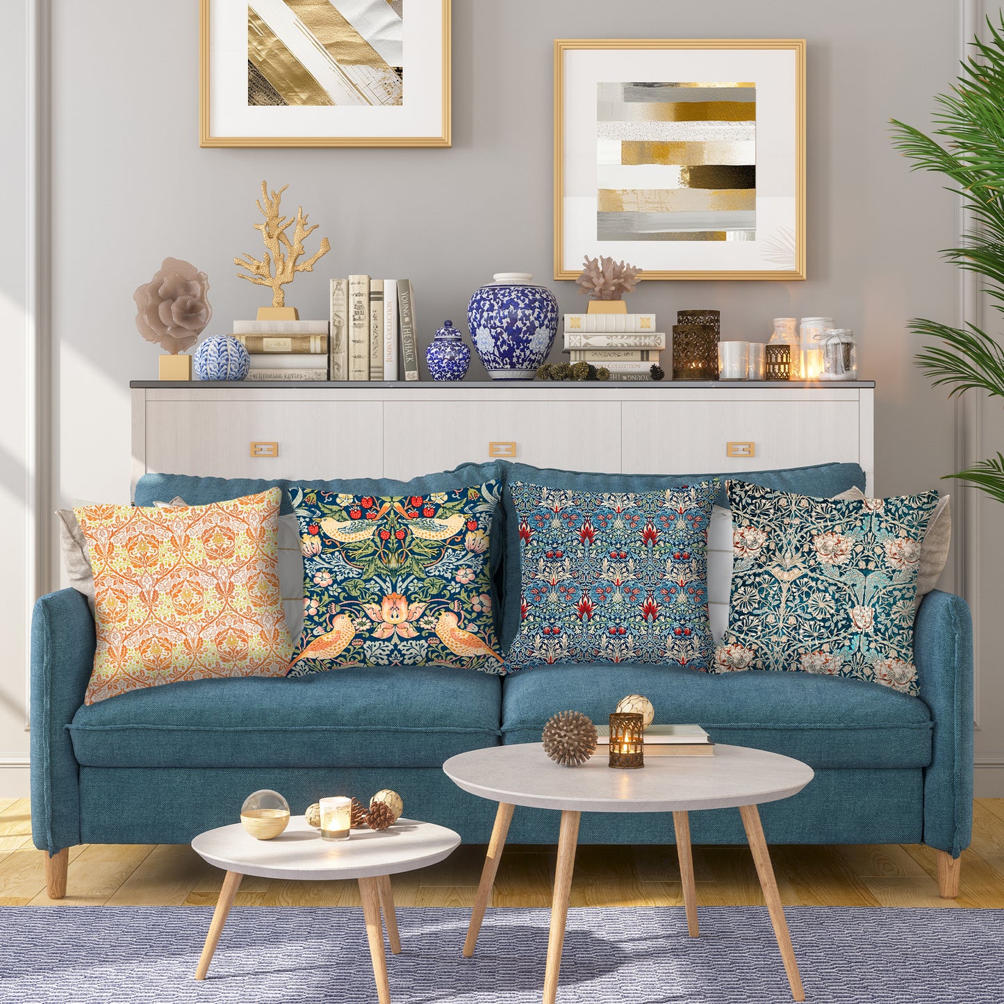 William Morris Style Cushion Covers | Vintage Floral & Bird Pillow Covers