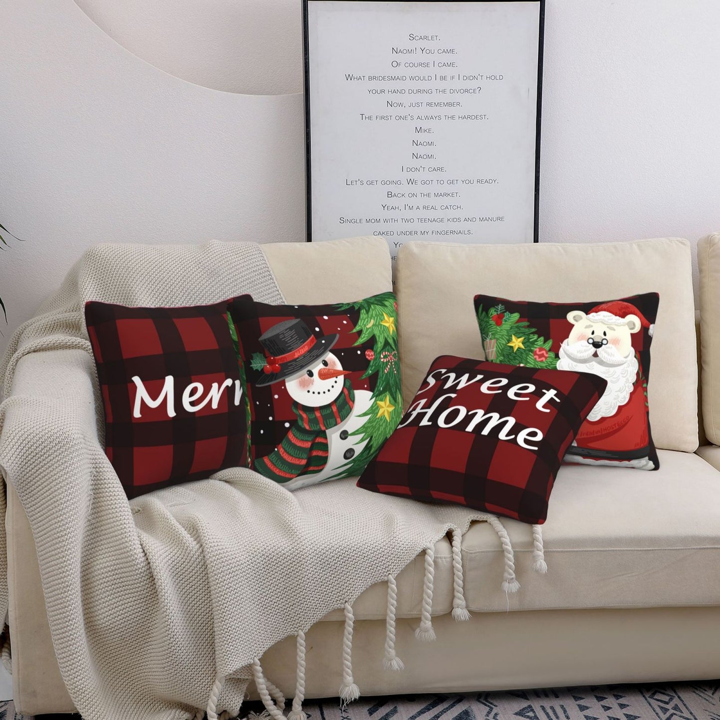 Christmas Throw Pillow Covers 18x18 inch Xmas Plaid Cushion Covers for Sofa Living Room