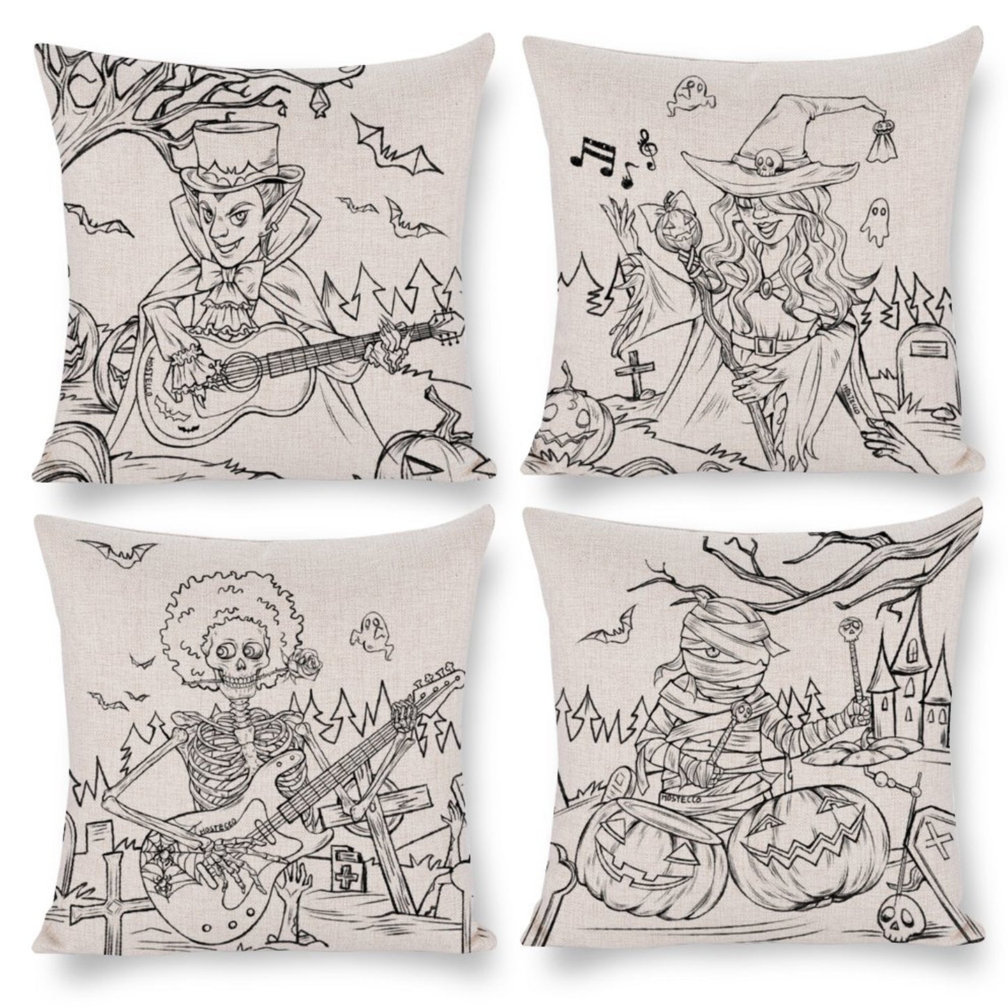 Spooky Halloween Throw Pillow Covers 18x18 inch Skull Witch Cushion Covers for Couch Living Room
