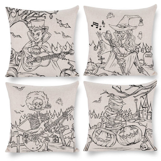Spooky Halloween Throw Pillow Covers 18x18 inch Skull Witch Cushion Covers for Couch Living Room