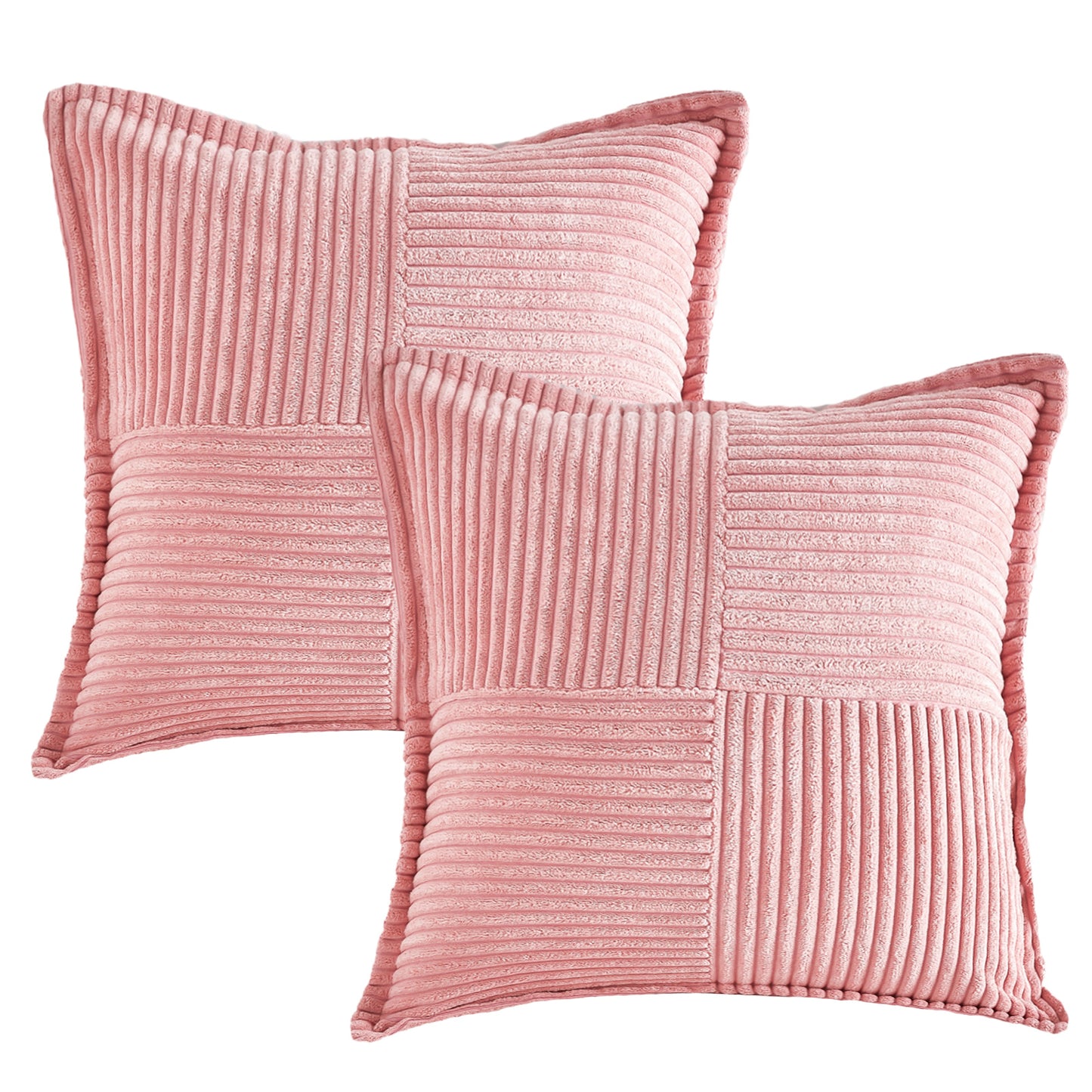 Boho Solid Corduroy Throw Pillow Covers 18x18 inch Set of 2 Patchwork Striped Decorative Cushion Covers