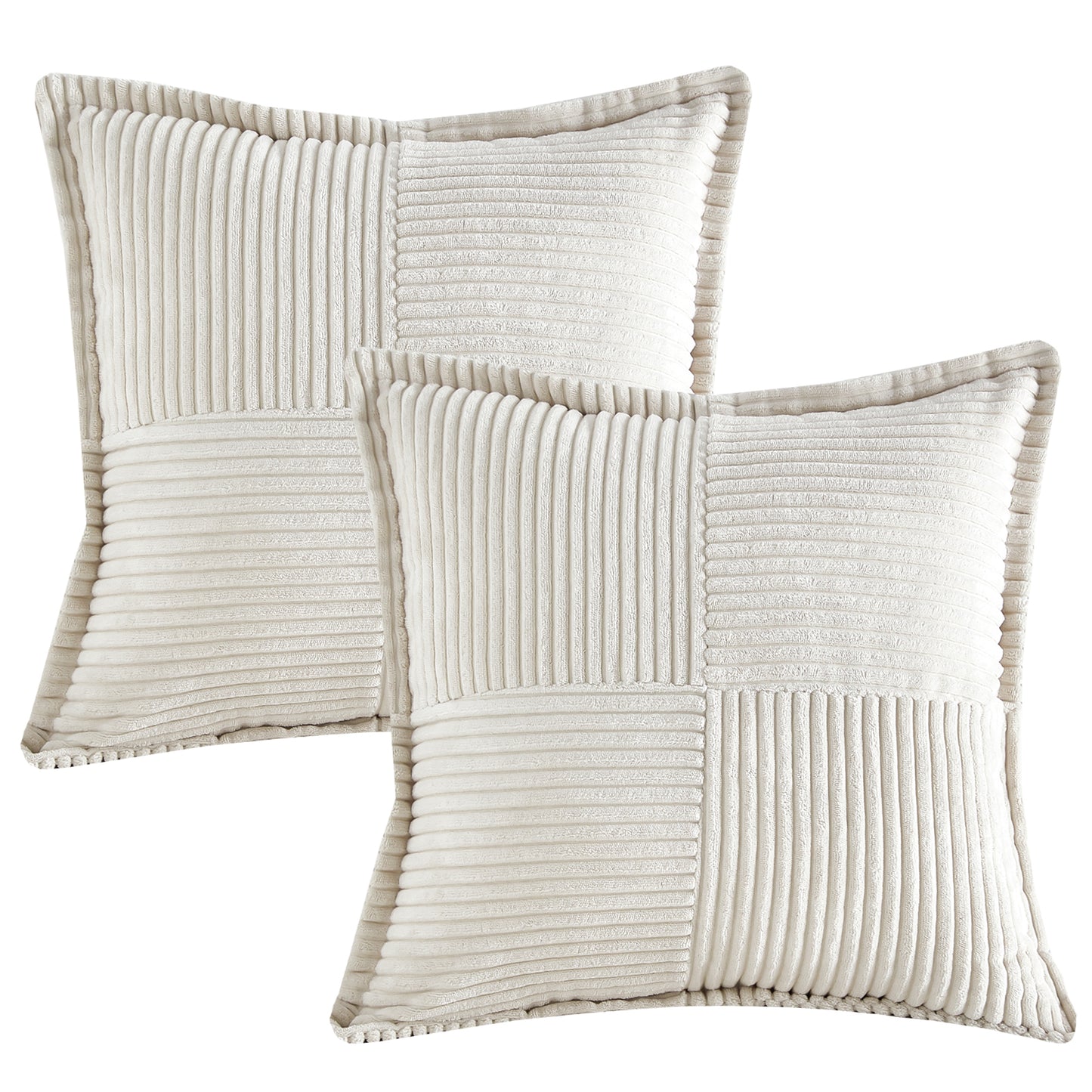 Boho Solid Corduroy Throw Pillow Covers 18x18 inch Set of 2 Patchwork Striped Decorative Cushion Covers