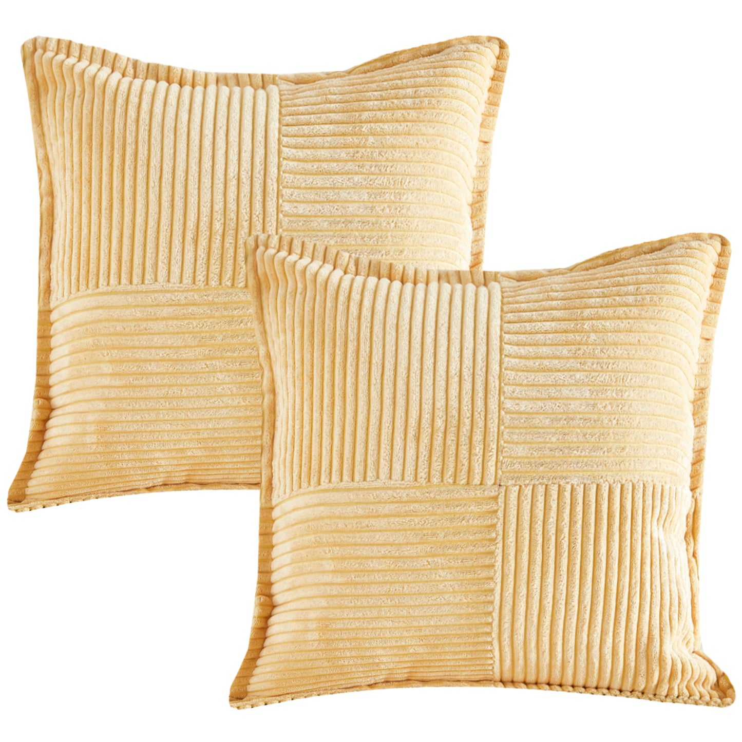 Boho Solid Corduroy Throw Pillow Covers 18x18 inch Set of 2 Patchwork Striped Decorative Cushion Covers