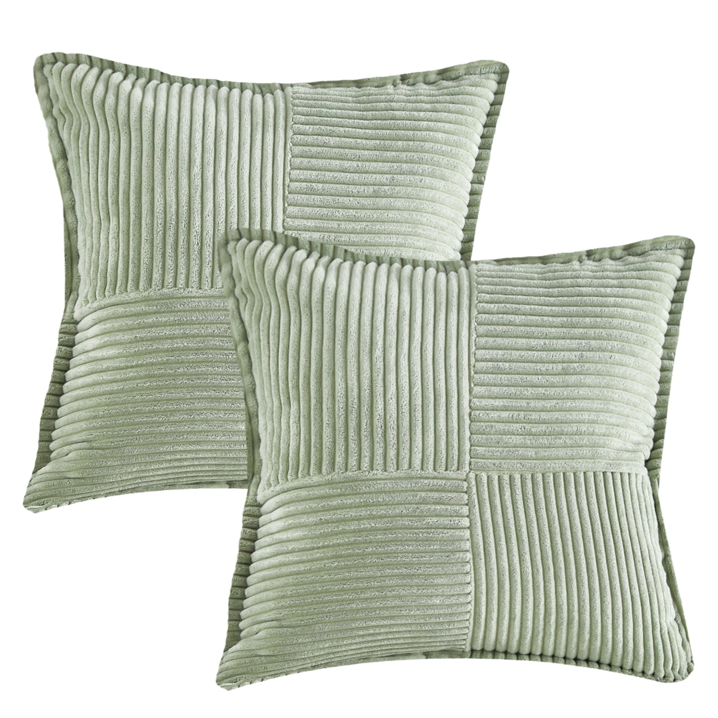 Boho Solid Corduroy Throw Pillow Covers 18x18 inch Set of 2 Patchwork Striped Decorative Cushion Covers