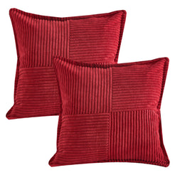 Set of two red patchwork corduroy pillow covers