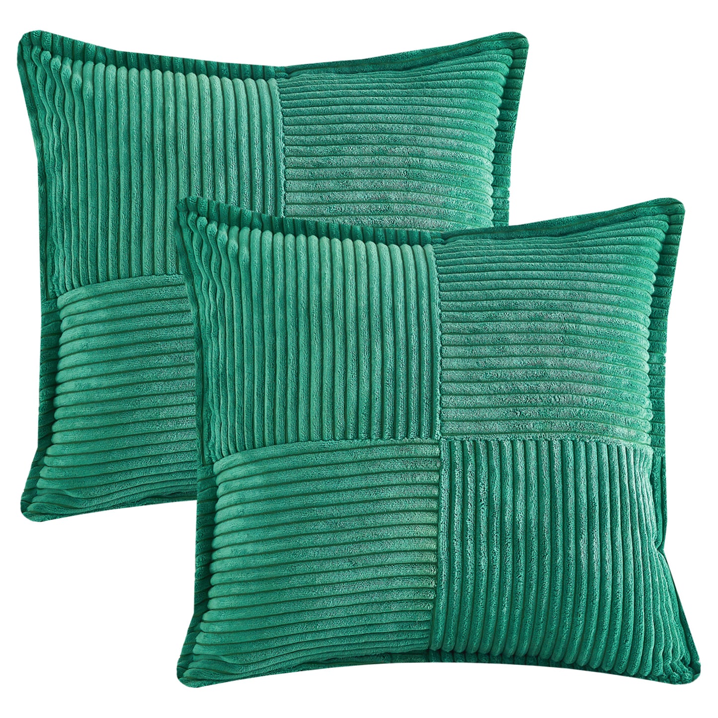 Boho Solid Corduroy Throw Pillow Covers 18x18 inch Set of 2 Patchwork Striped Decorative Cushion Covers