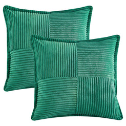 Set of two emerald green patchwork corduroy pillow covers