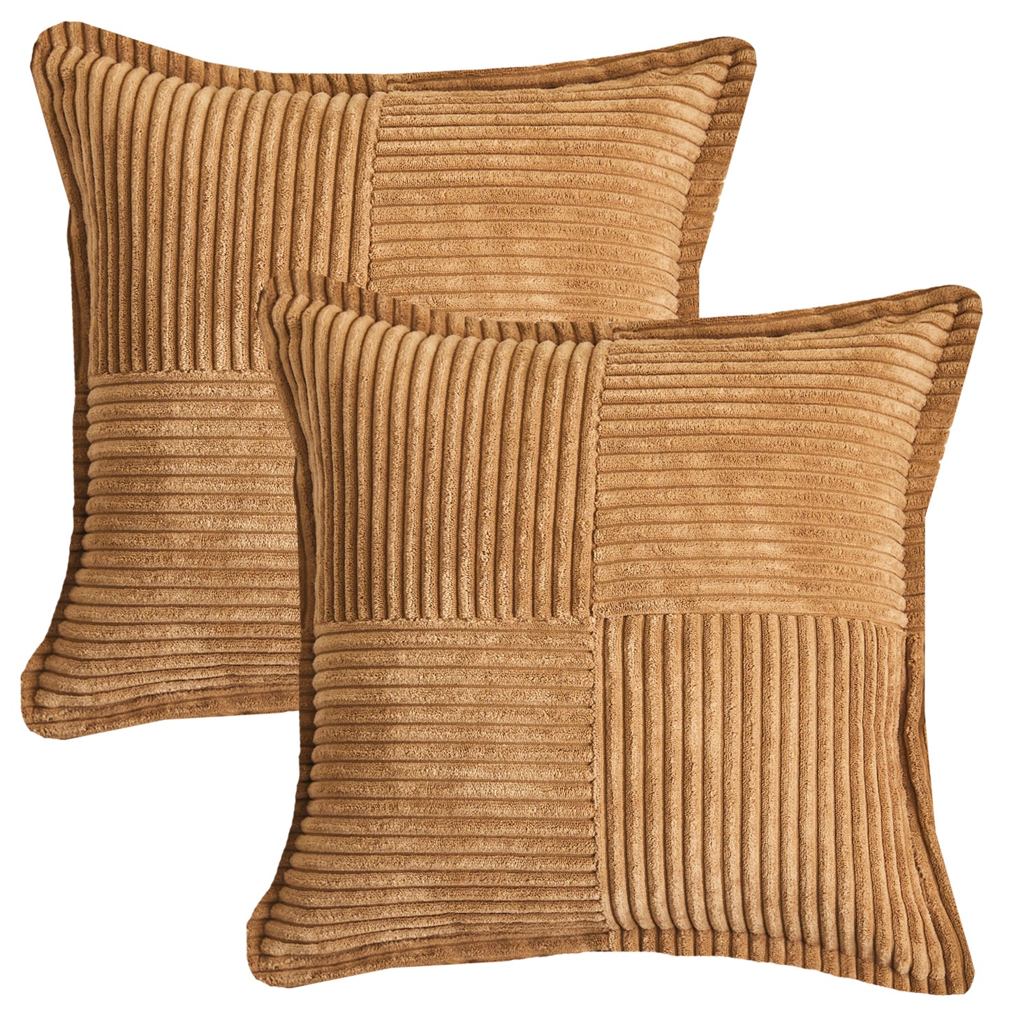 Boho Solid Corduroy Throw Pillow Covers 18x18 inch Set of 2 Patchwork Striped Decorative Cushion Covers