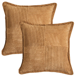 Set of two camel brown patchwork corduroy pillow covers