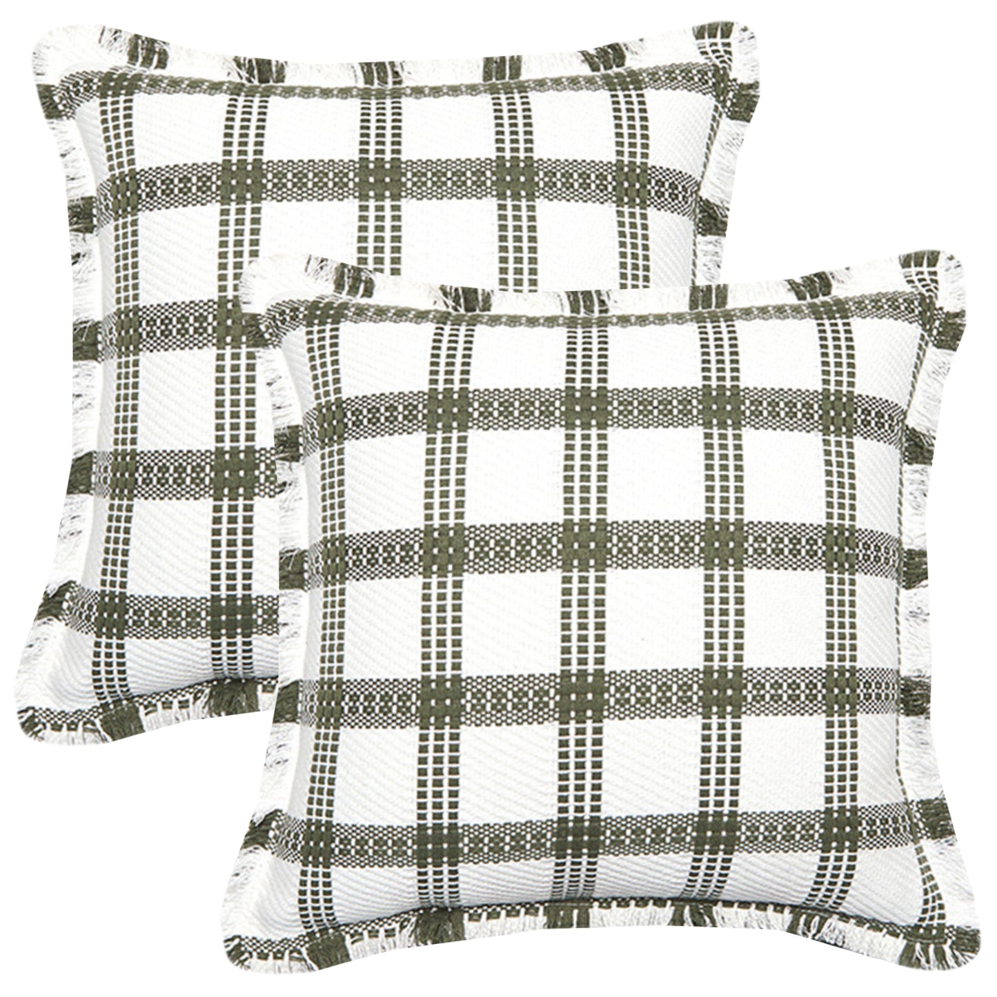 Neutral Plaid Pillow Covers 18x18 inch Set of 2 Tassel Decorative Cushion Covers