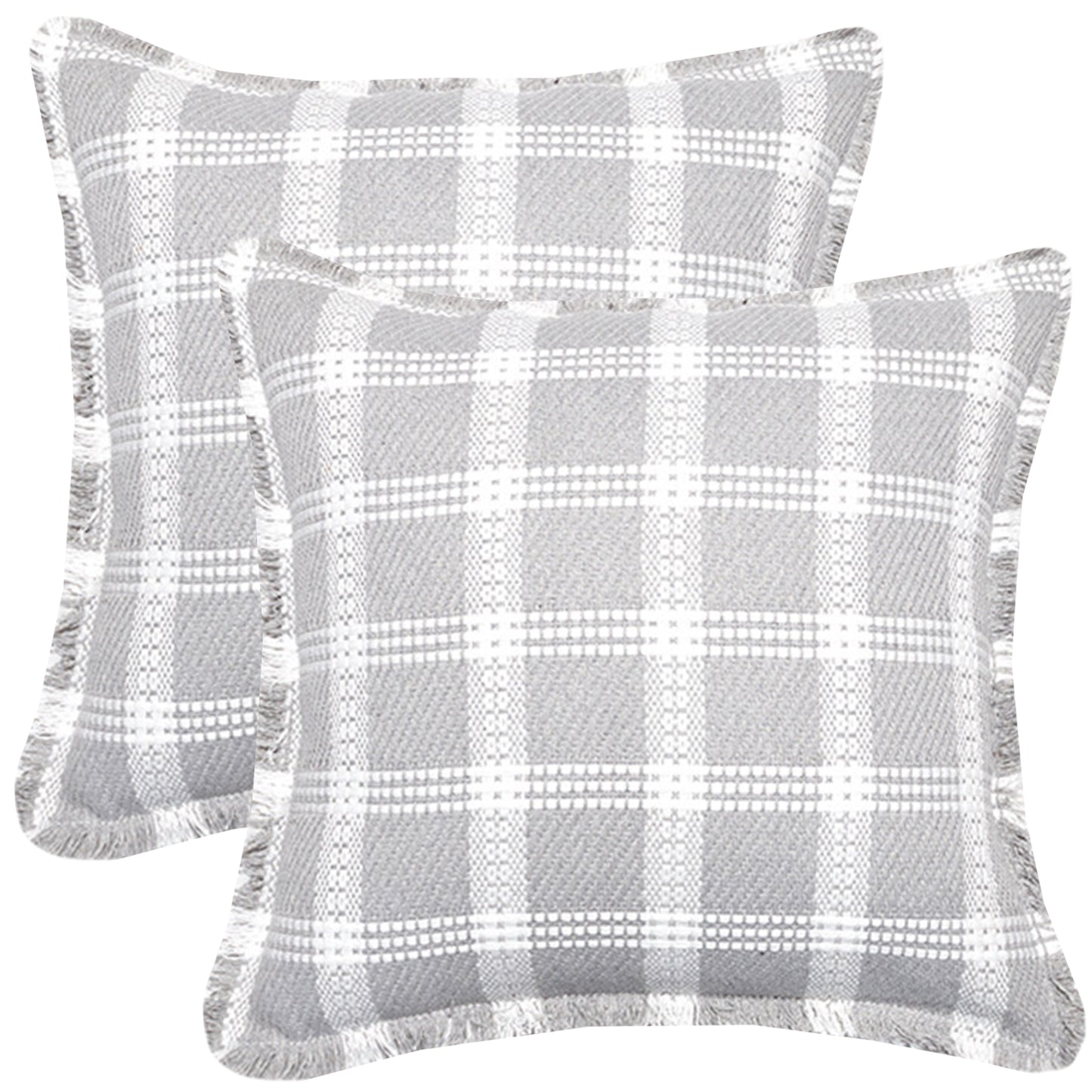 Neutral Plaid Pillow Covers 18x18 inch Set of 2 Tassel Decorative Cushion Covers