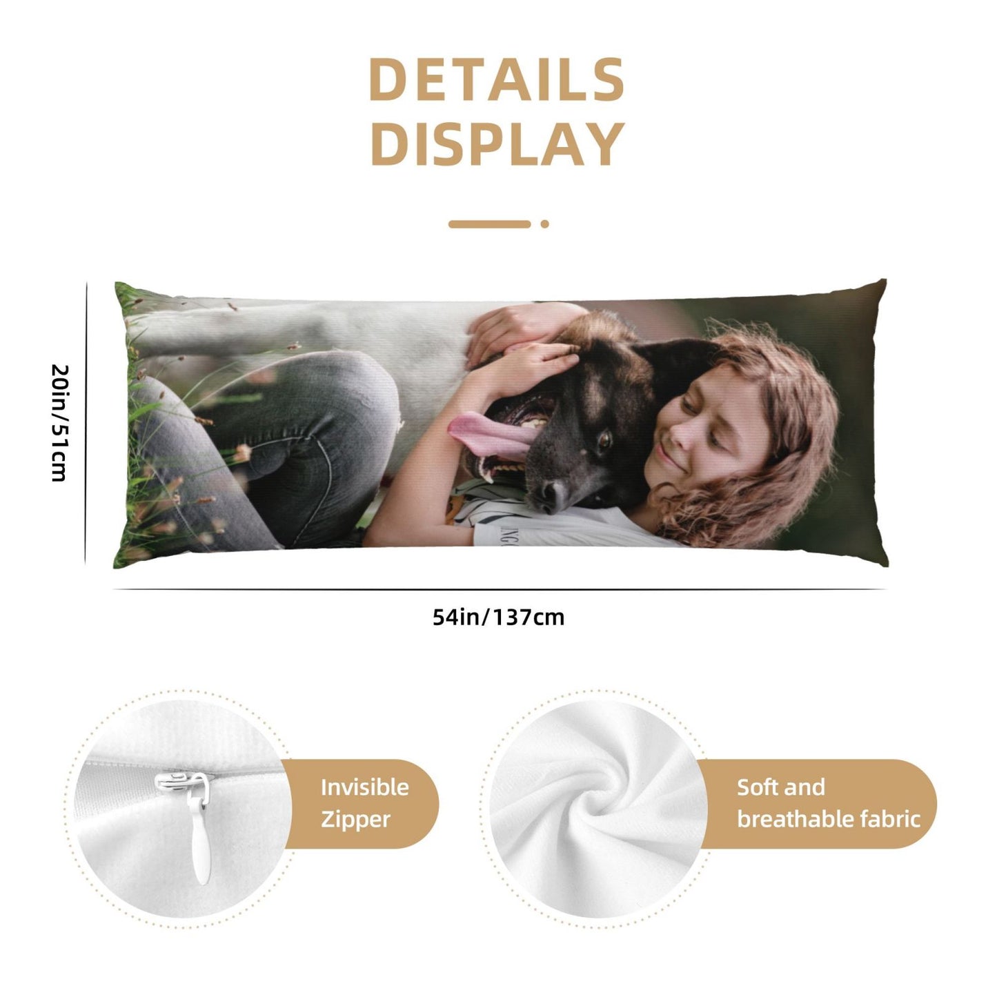 Custom Body Pillow Cover 20x54 inches Personalized Long Pillow Case Picture Photos Customized Decorative Cushion Cover for Bed