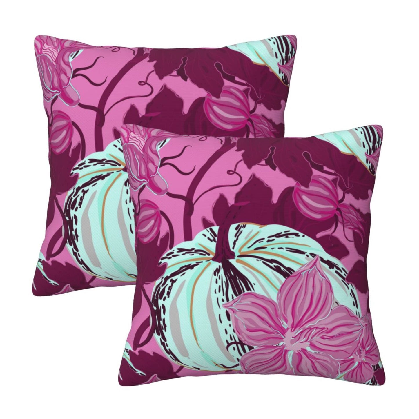 Autumn Velvet Cushion Covers Set of 2 Fall Pumpkin Decorative Pillow Covers for Sofa Couch