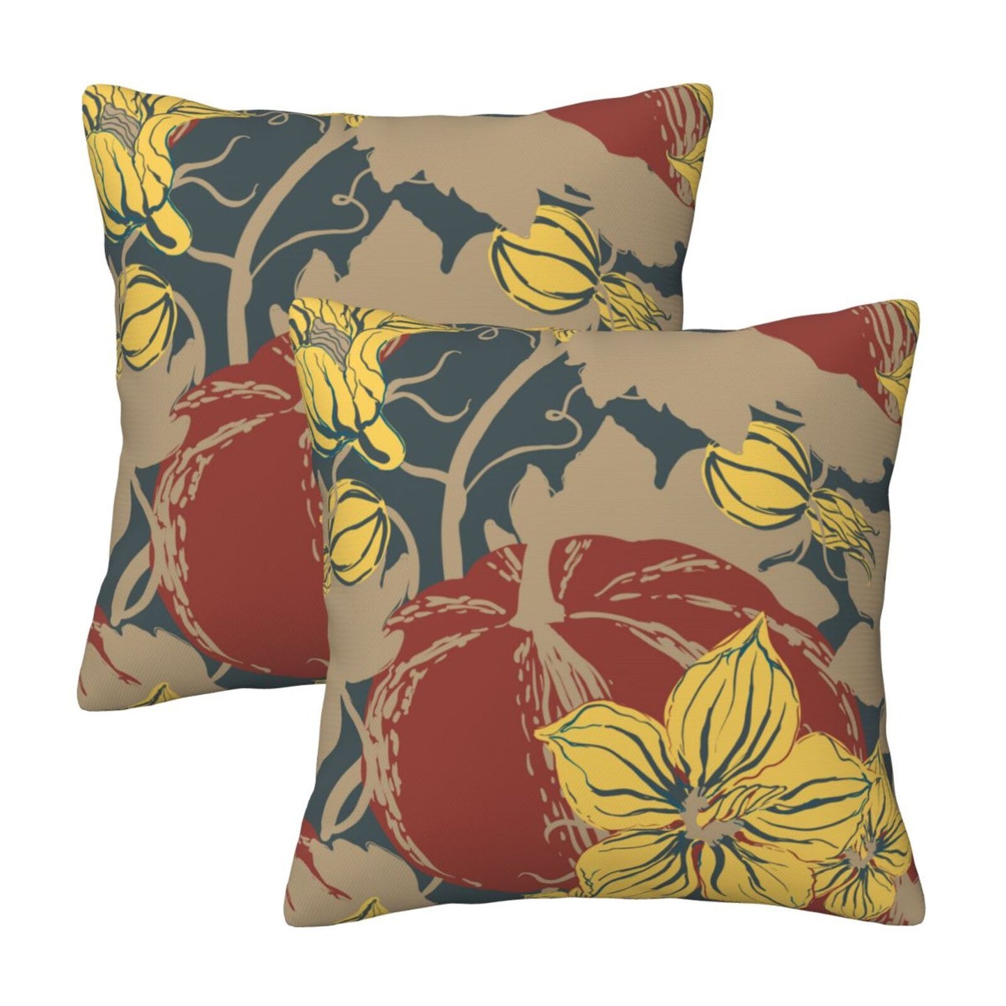 Autumn Velvet Cushion Covers Set of 2 Fall Pumpkin Decorative Pillow Covers for Sofa Couch