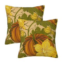 Set of two velvet pillow covers with olive, mustard and rust pumpkin and floral pattern