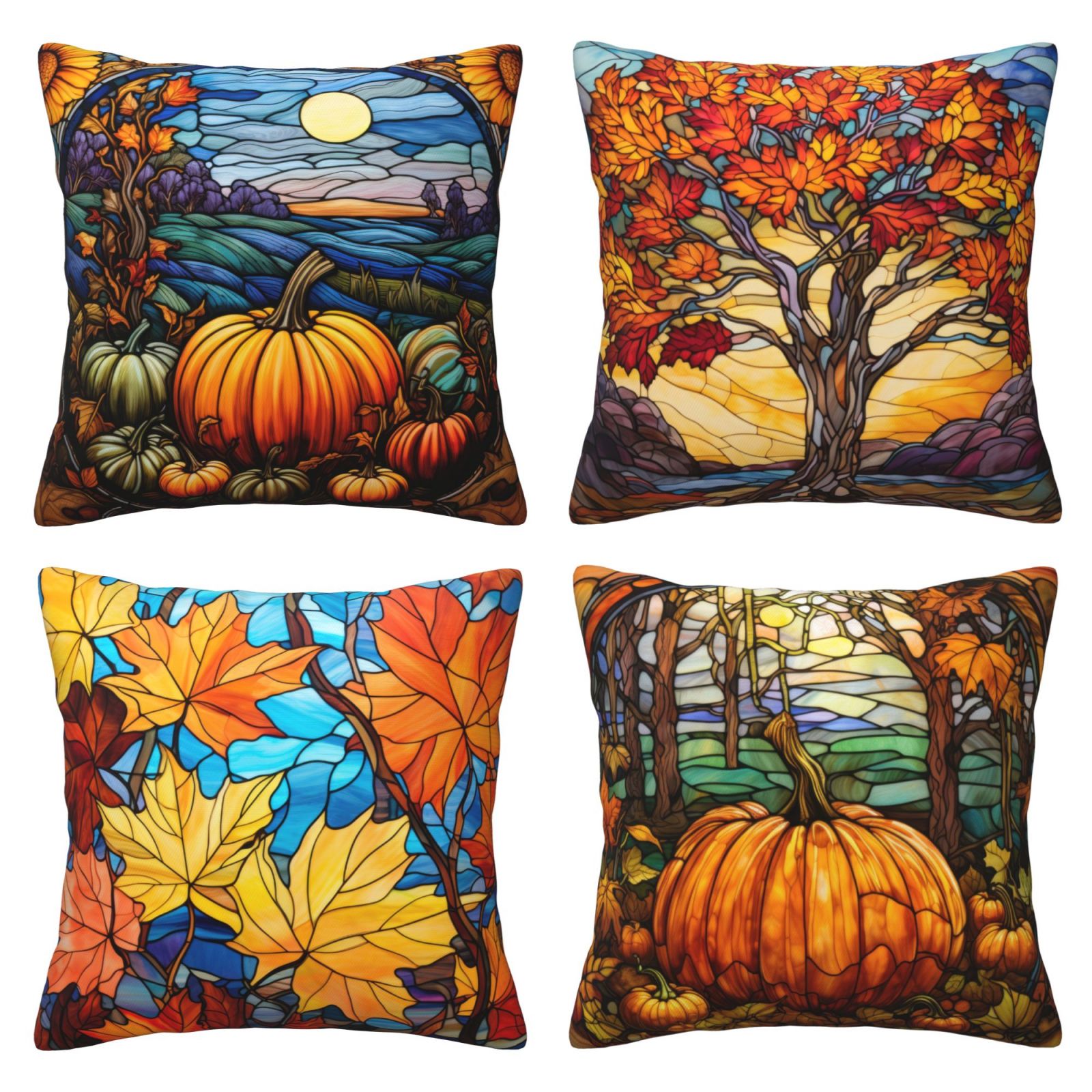 HOSTECCO Autumn Throw Pillow Covers Set of 4 Orange Fall Pumpkin Pillo